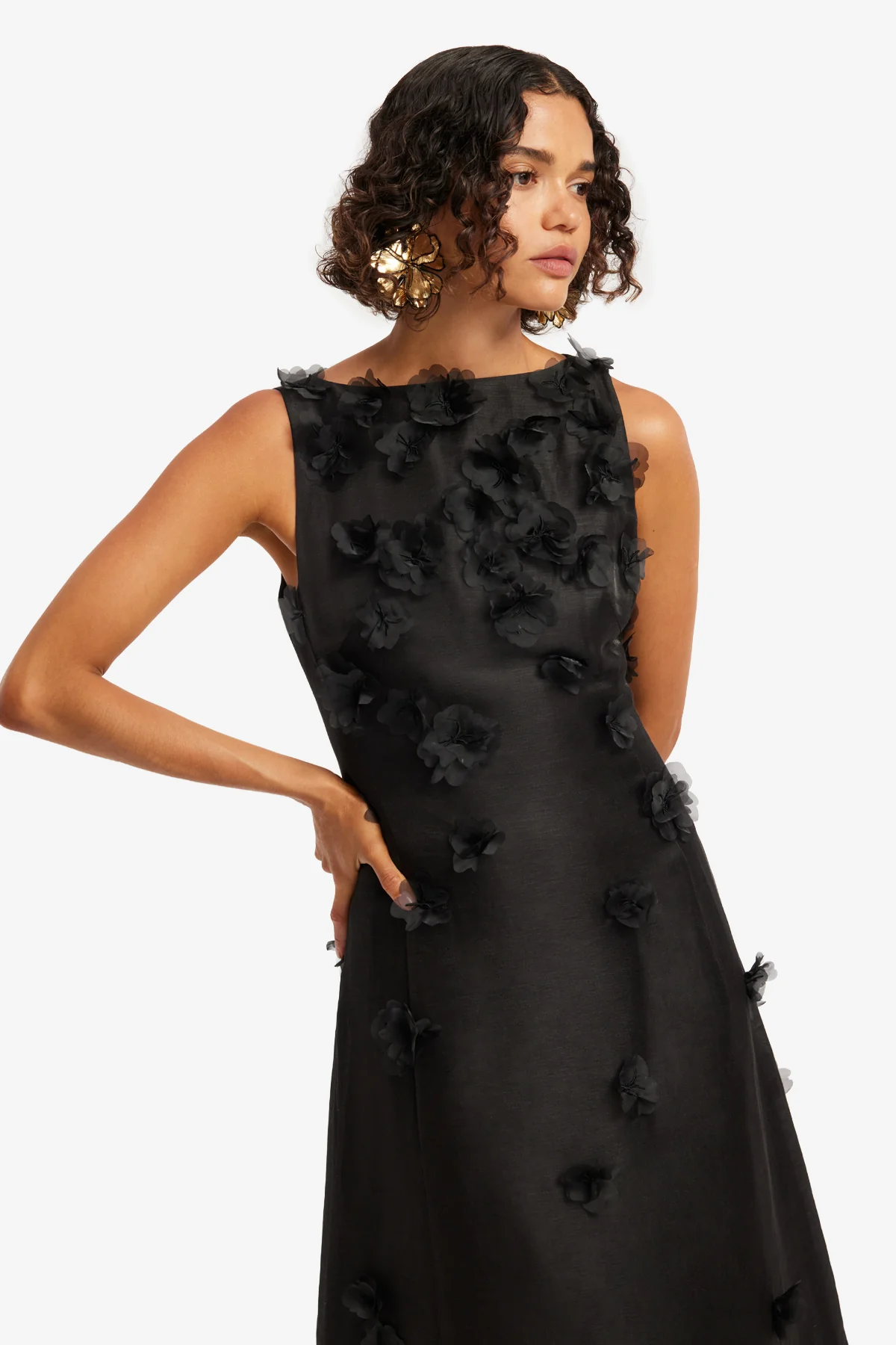 Cleo Petal Sleeveless Midi Dress - Ebony - Image 6