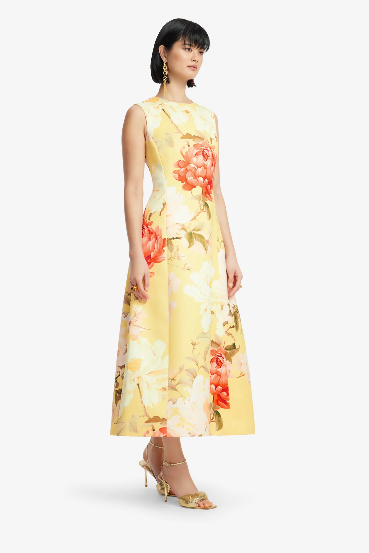 Cleo Sleeveless Midi Dress - Peony Print in Yellow - Image 4