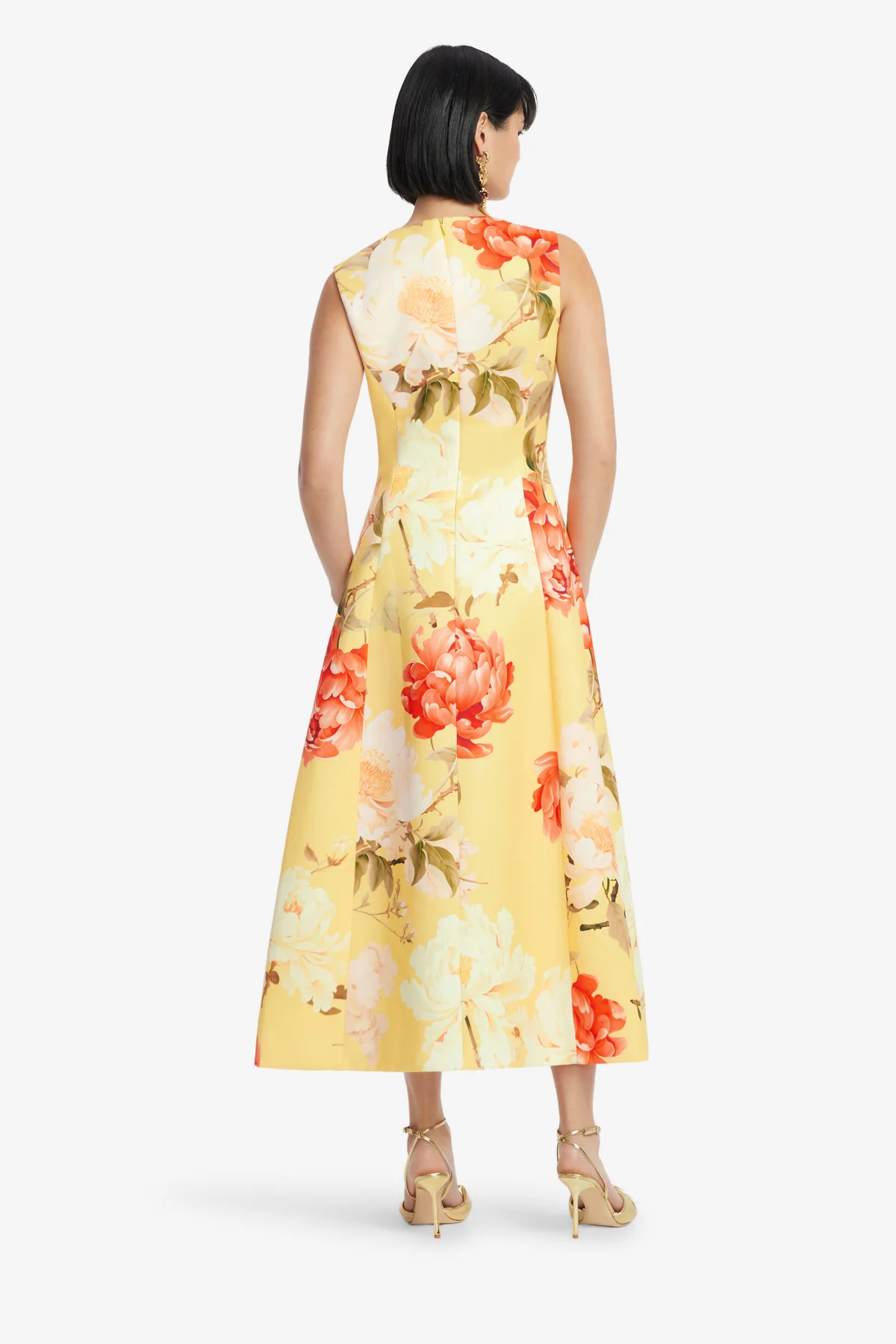 Cleo Sleeveless Midi Dress - Peony Print in Yellow - Image 5