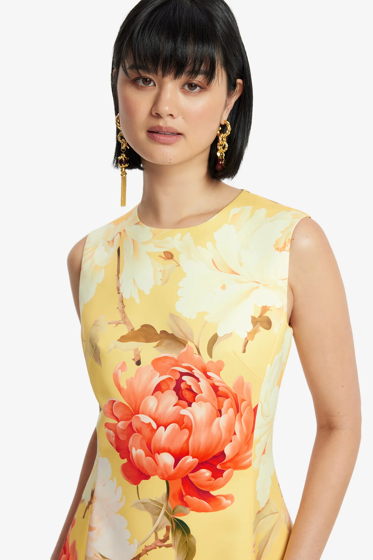 Cleo Sleeveless Midi Dress - Peony Print in Yellow - Image 6