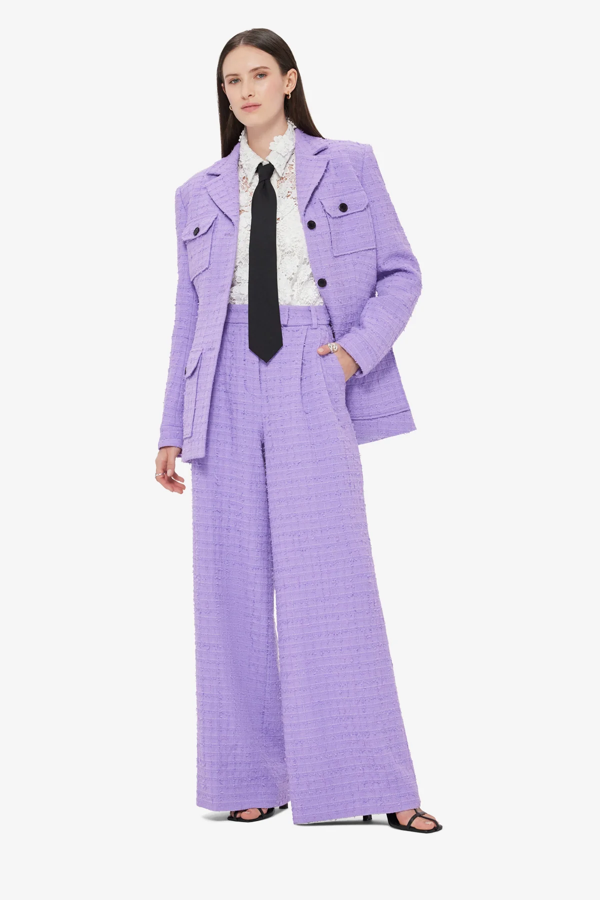Edith Tweed Pocket Blazer - Violet - Image 3