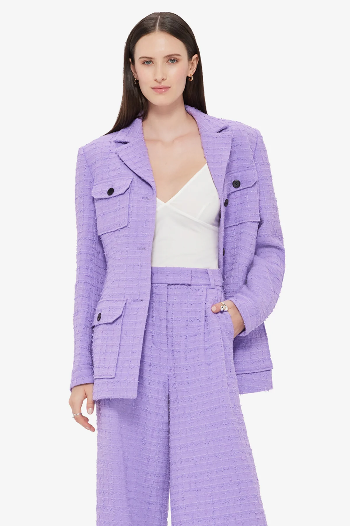 Edith Tweed Pocket Blazer - Violet - Image 6
