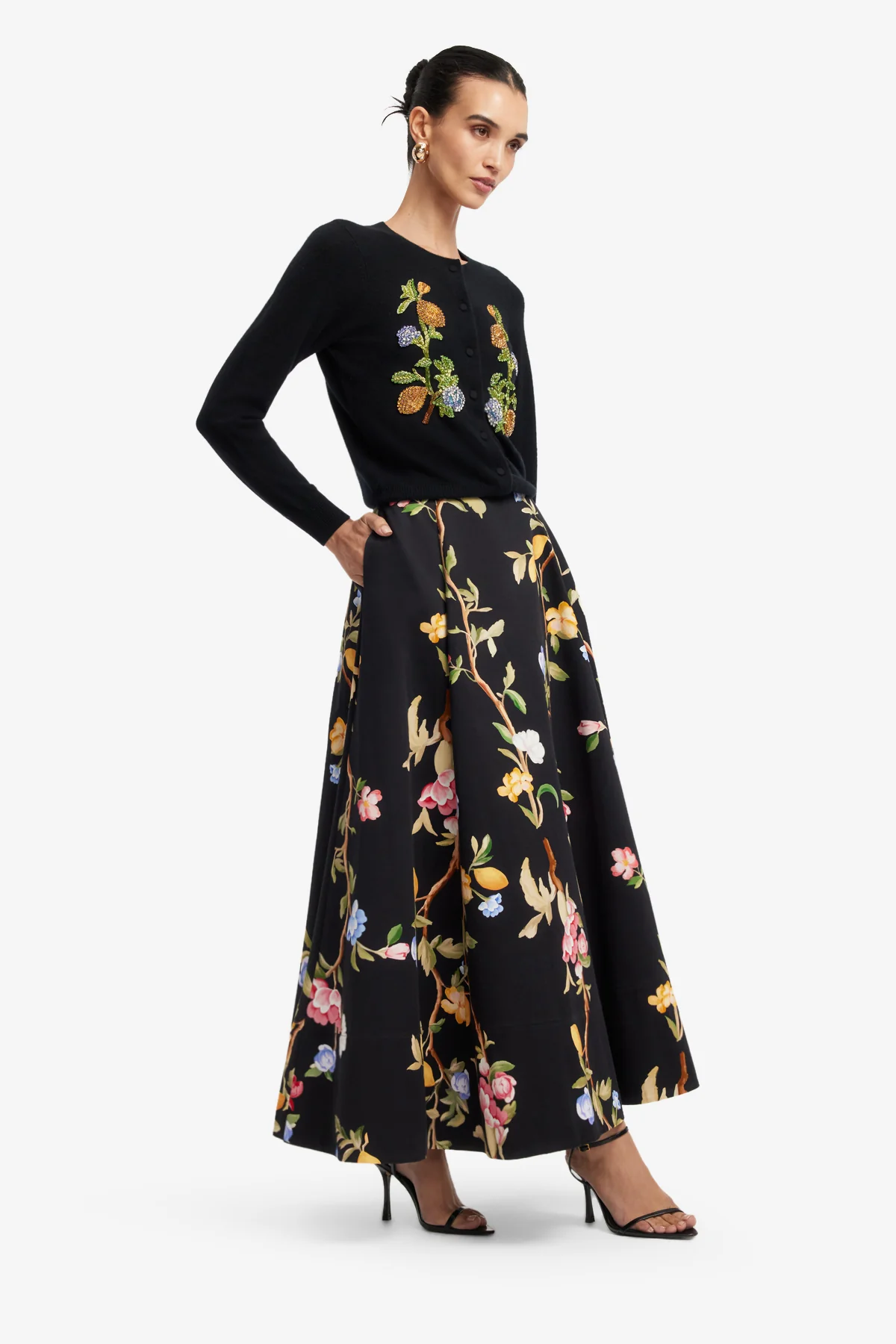 Elina Maxi Skirt - Lemon Vine Print in Ebony - Image 4