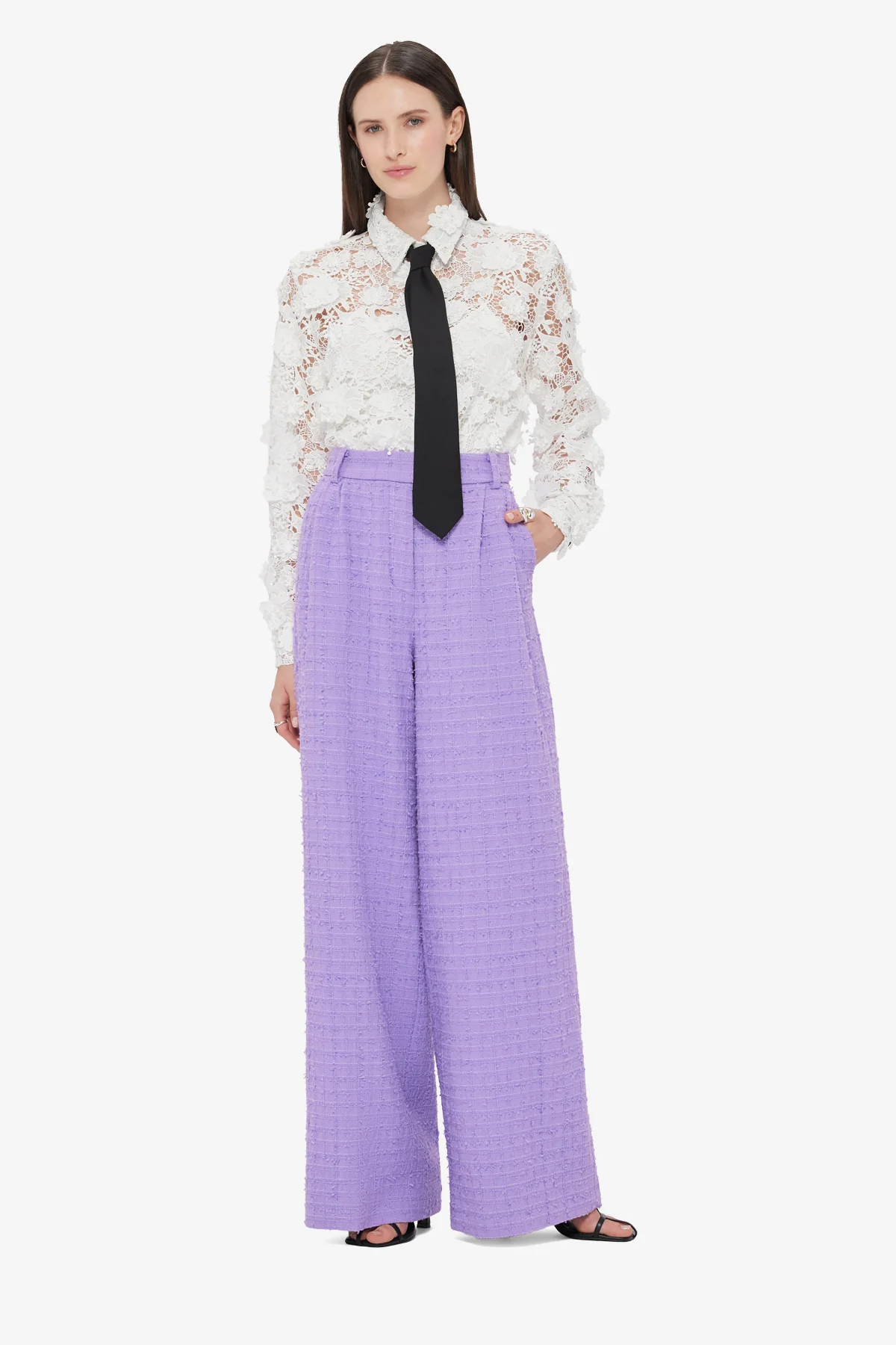 Elisha Tweed Wide Leg Pants - Violet - Image 3