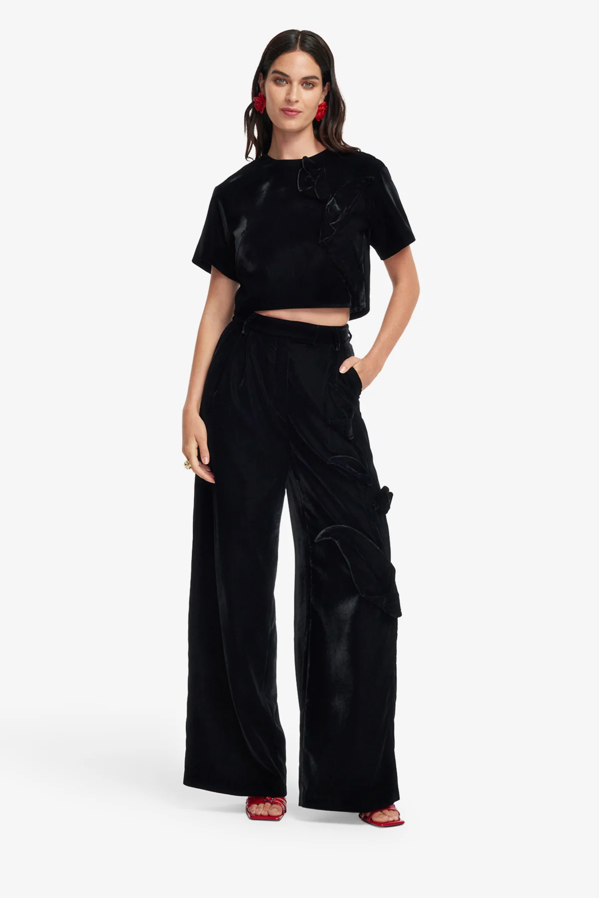 Elisha Velvet Wide Leg Pants - Ebony - Image 3