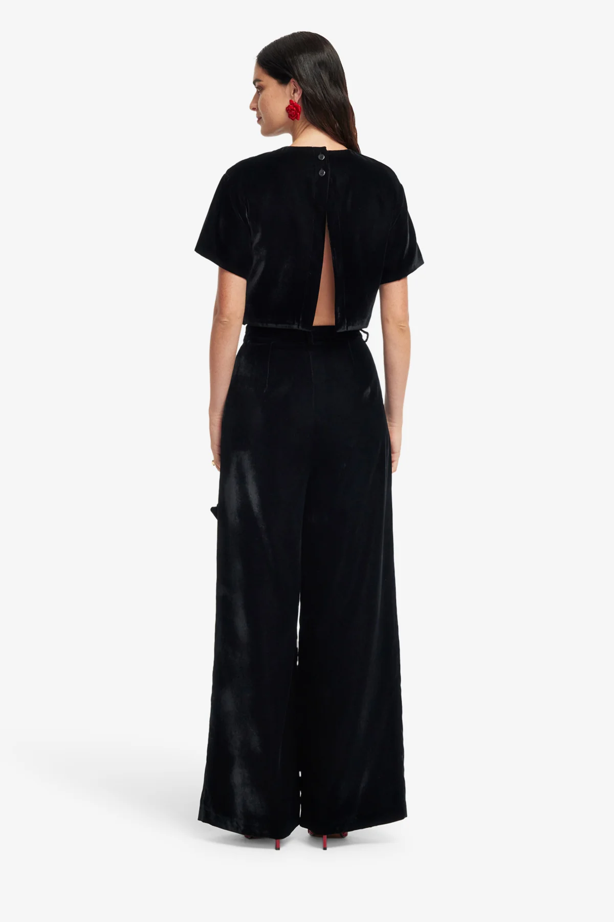 Elisha Velvet Wide Leg Pants - Ebony - Image 5