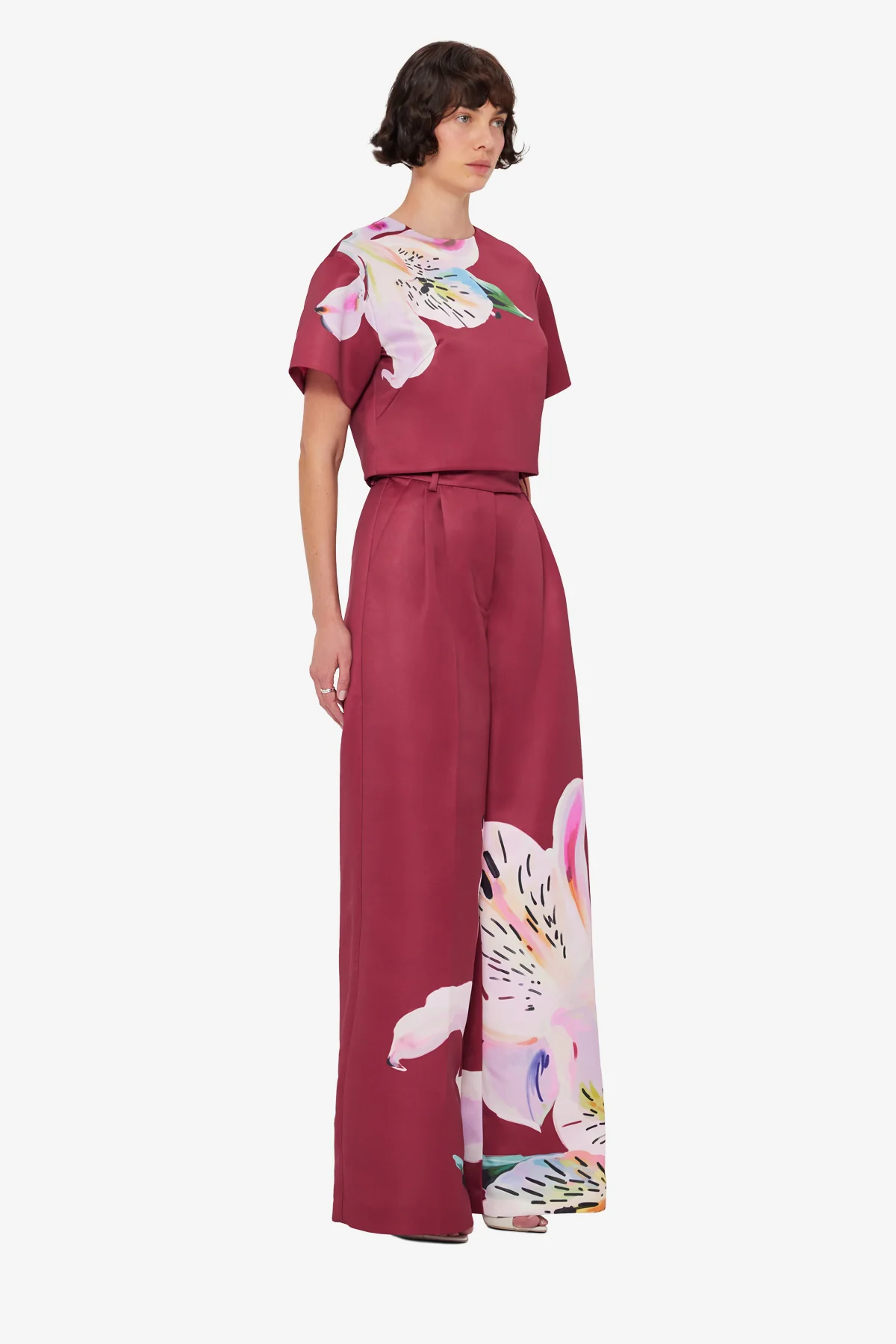 Elisha Wide Leg Pants - Lily Print in Burgundy - Image 4