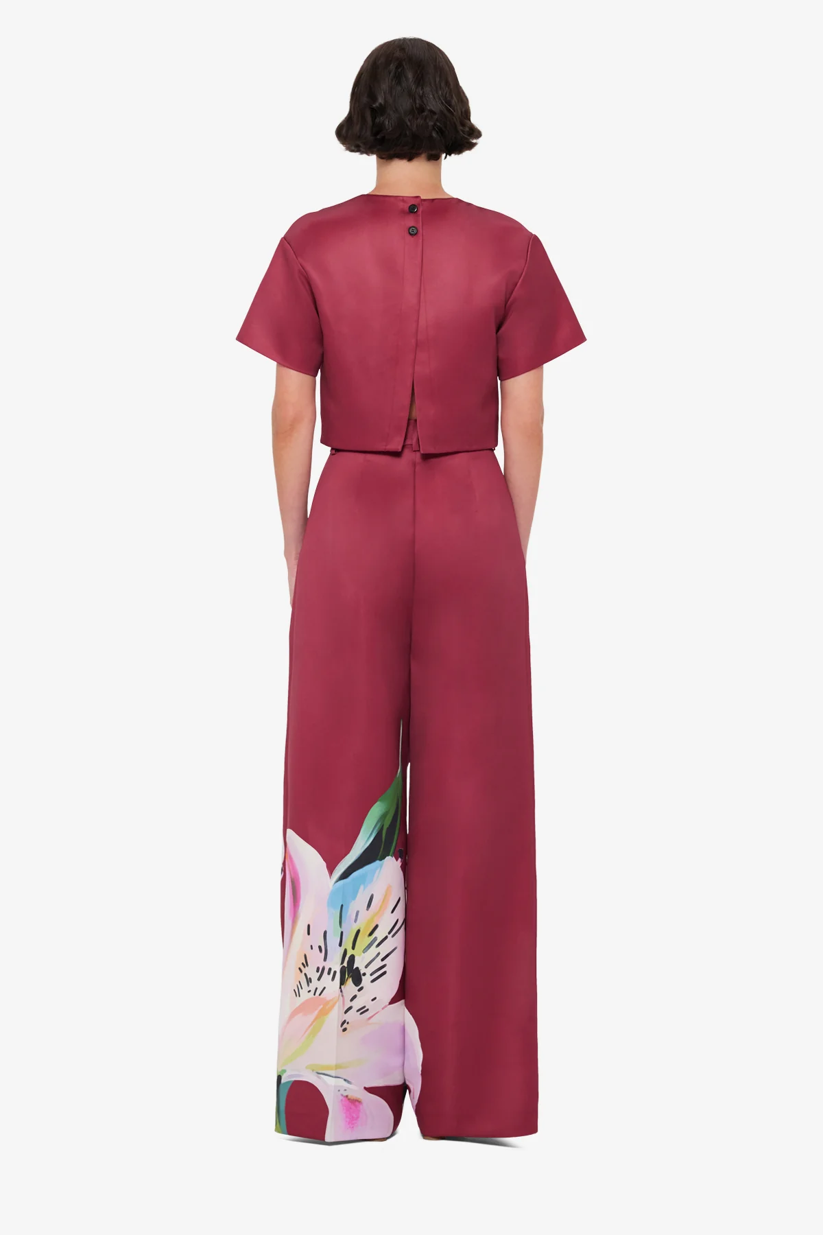 Elisha Wide Leg Pants - Lily Print in Burgundy - Image 5