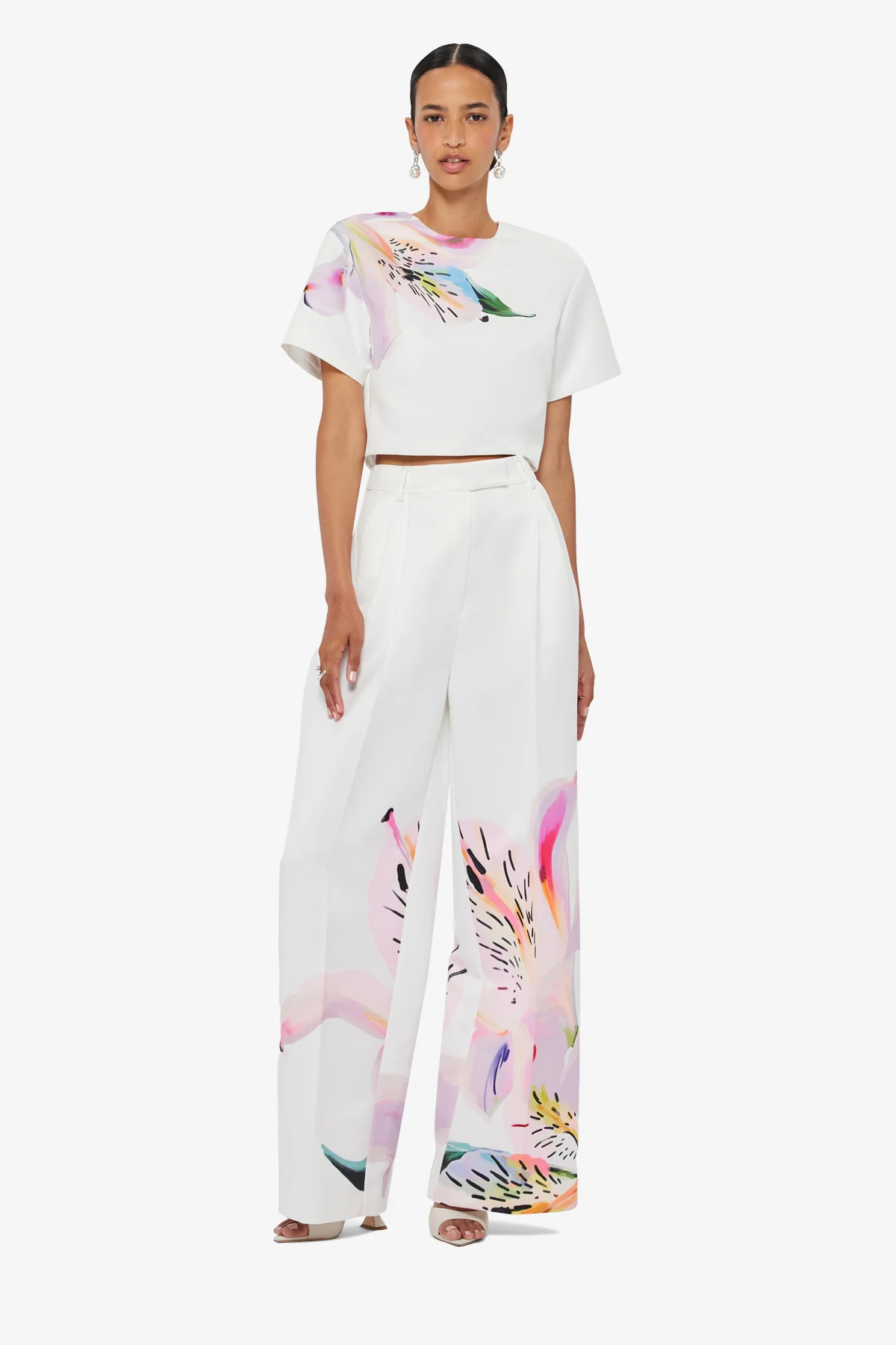 Elisha Wide Leg Pants - Lily Print in Snow - Image 3
