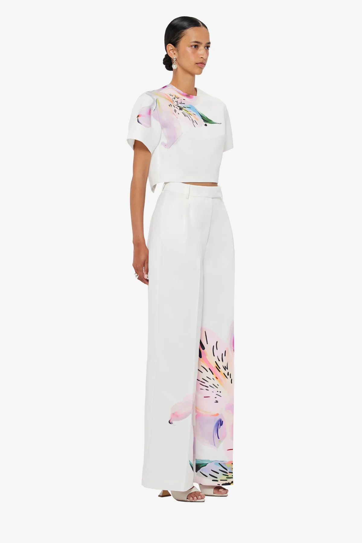 Elisha Wide Leg Pants - Lily Print in Snow - Image 4
