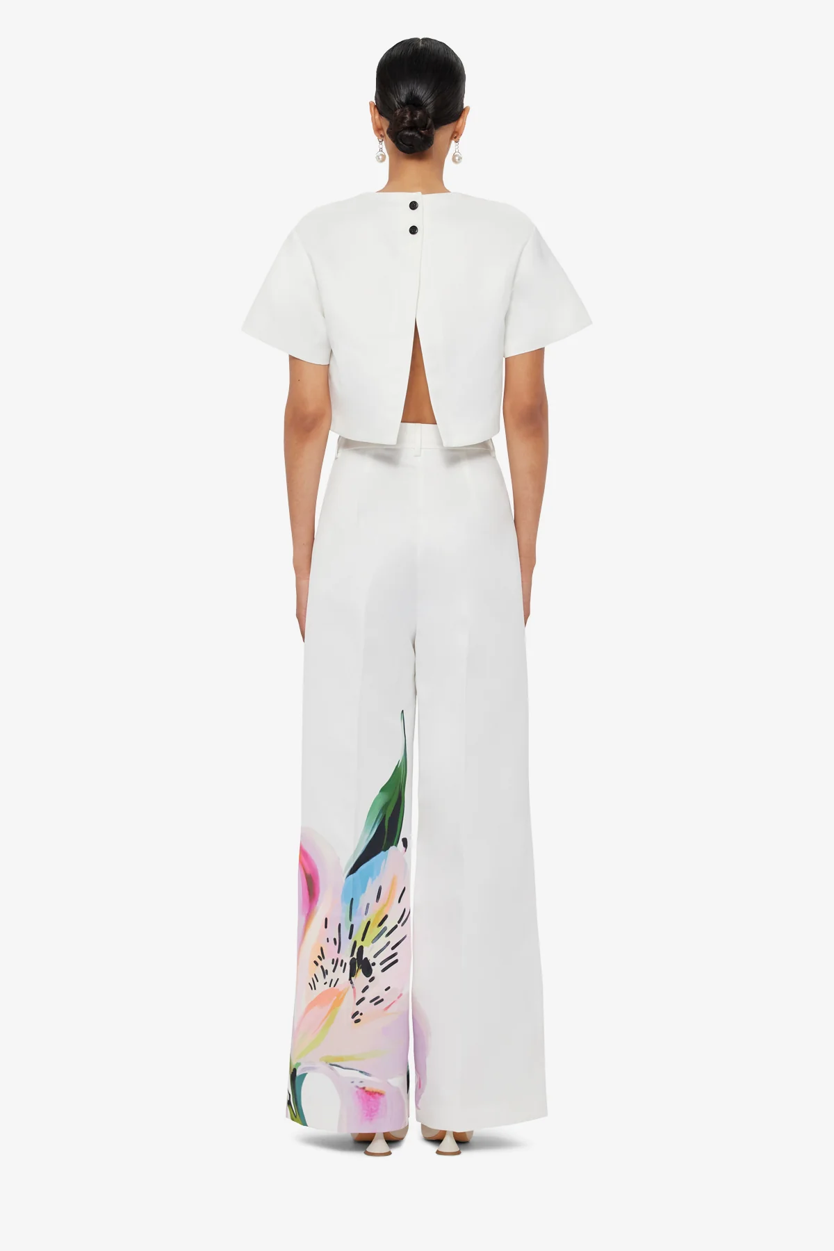 Elisha Wide Leg Pants - Lily Print in Snow - Image 5