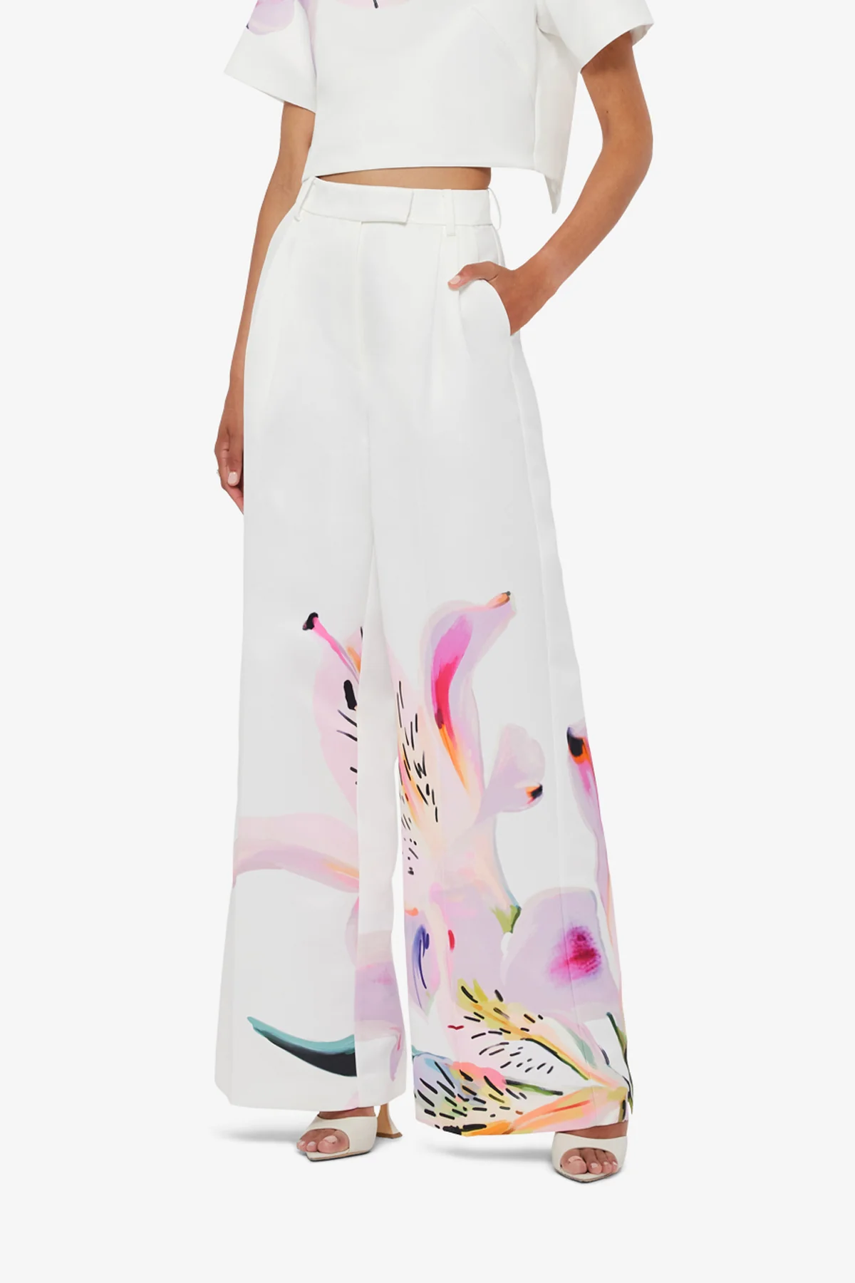Elisha Wide Leg Pants - Lily Print in Snow - Image 6