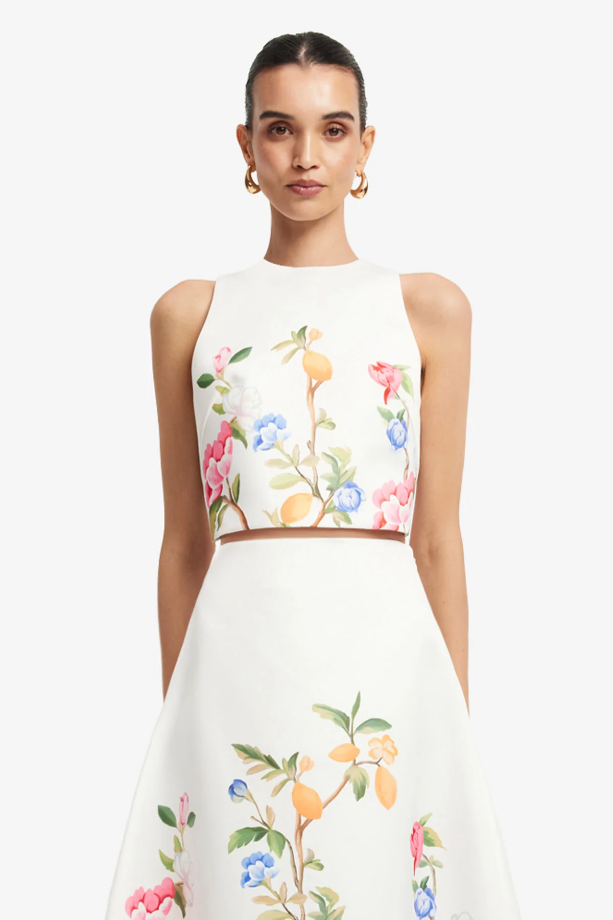 Ella Bow Backless Top - Lemon Vine Print in Snow - Image 2