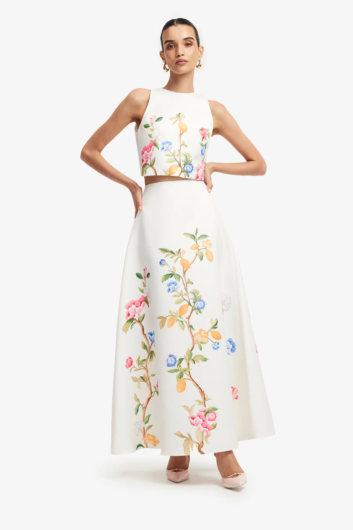 Ella Bow Backless Top - Lemon Vine Print in Snow - Image 3