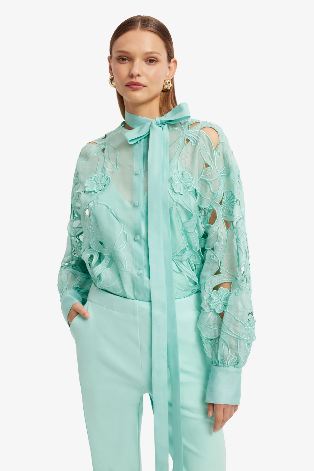 Elle Appliqué Blouse - Pale Turquoise - Image 6