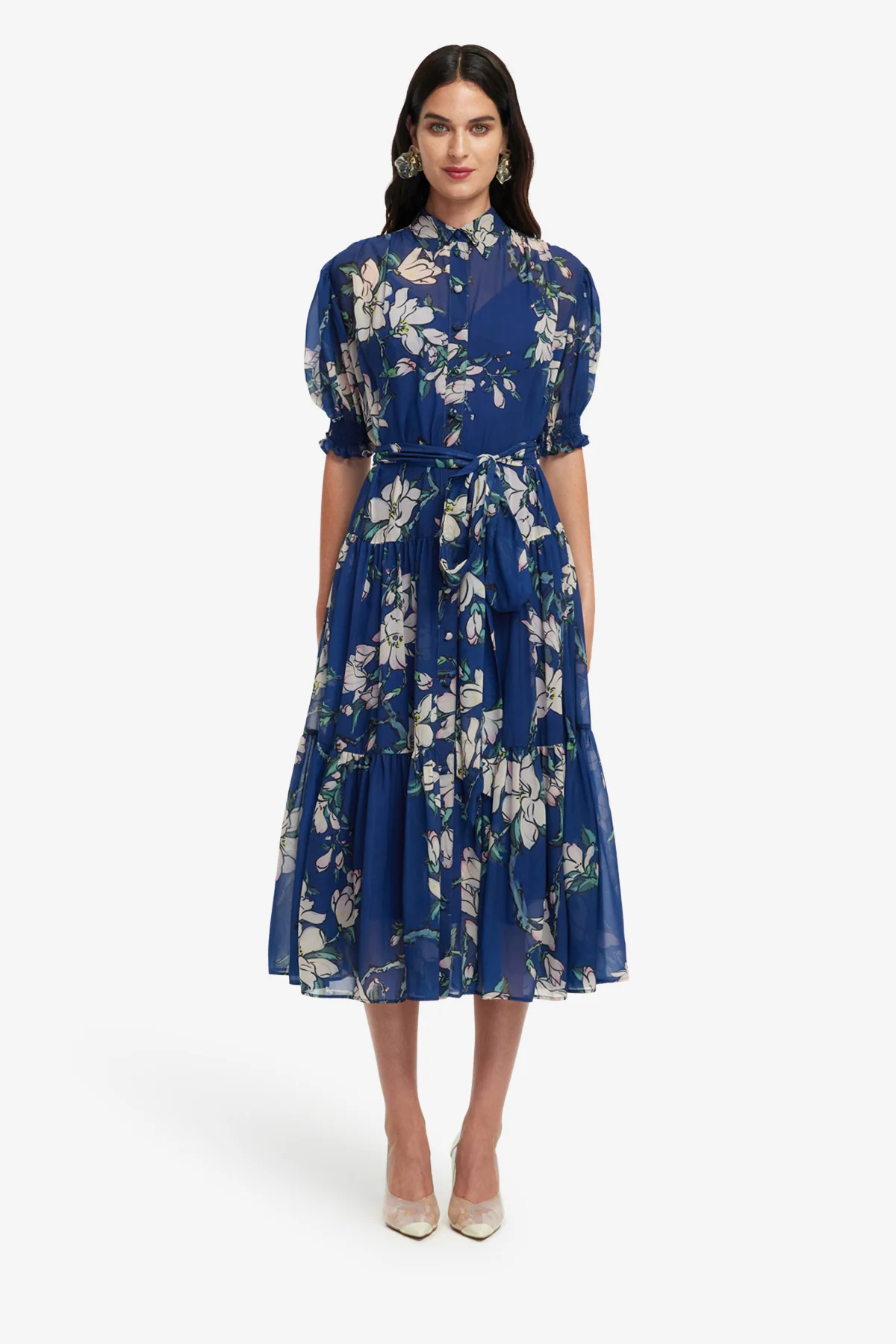 Ellie Bishop Sleeve Midi Dress - Midnight Magnolia Print - Image 2