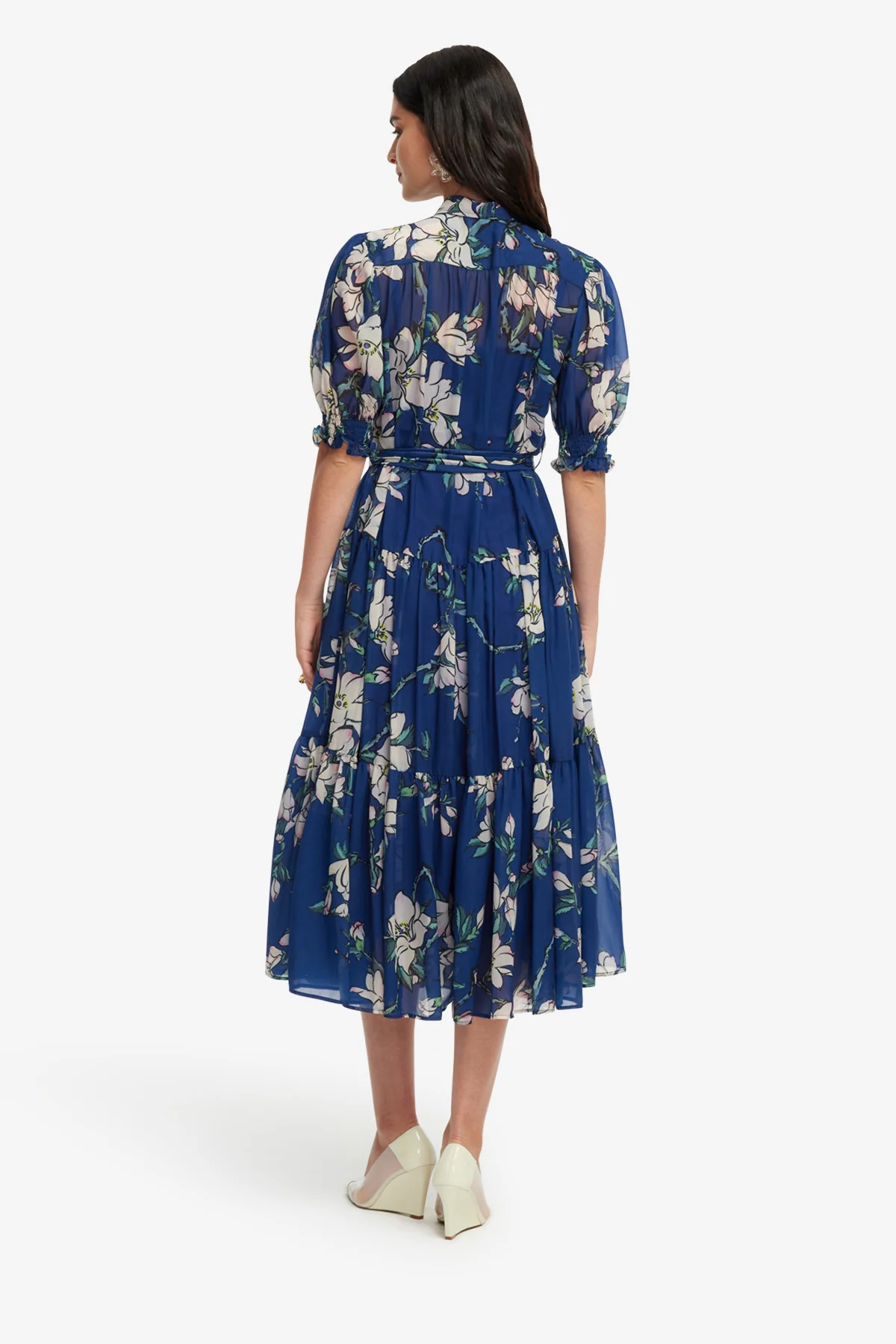 Ellie Bishop Sleeve Midi Dress - Midnight Magnolia Print - Image 5