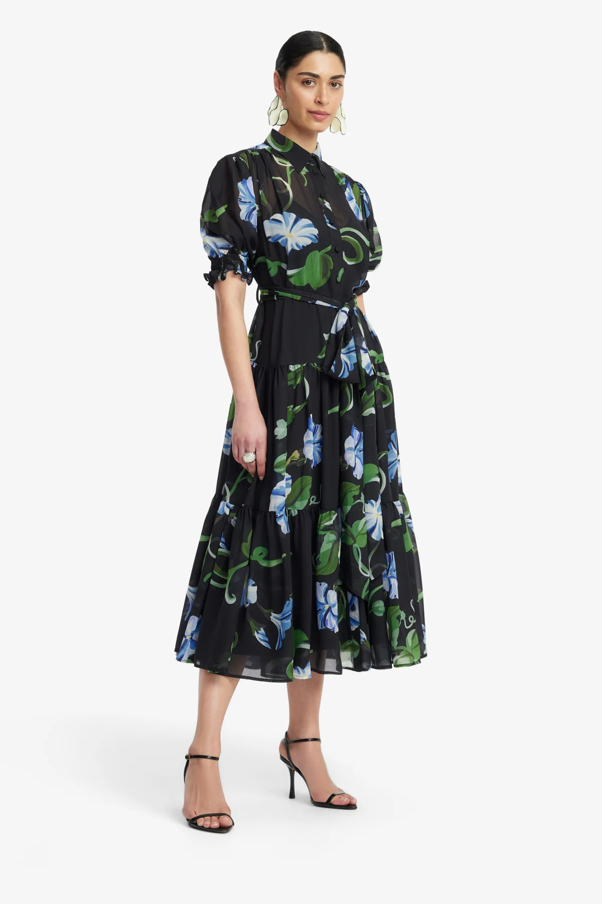 Ellie Bishop Sleeve Midi Dress - Vine Print in Ebony - Image 4