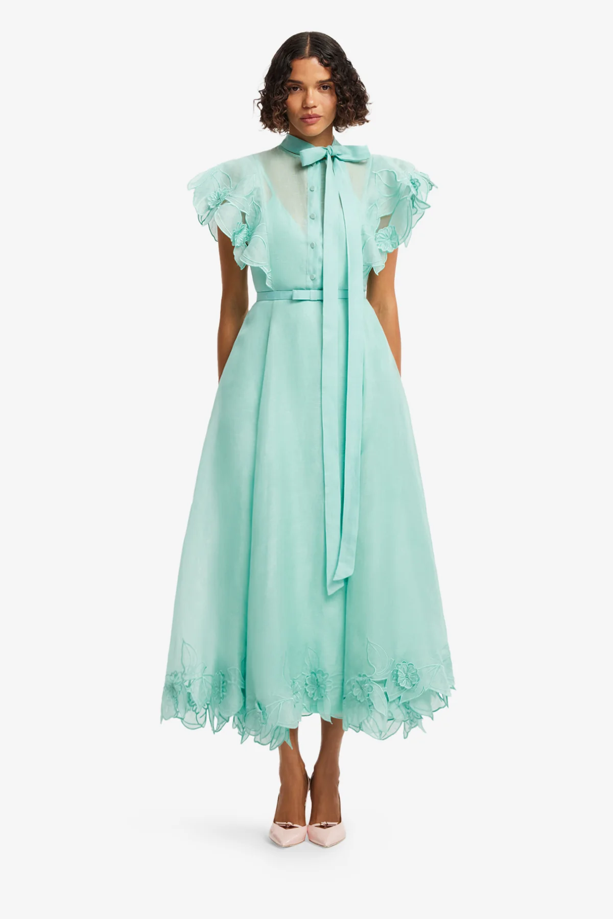 Elsie Appliqué Flutter Sleeve Maxi Dress - Pale Turquoise - Image 2
