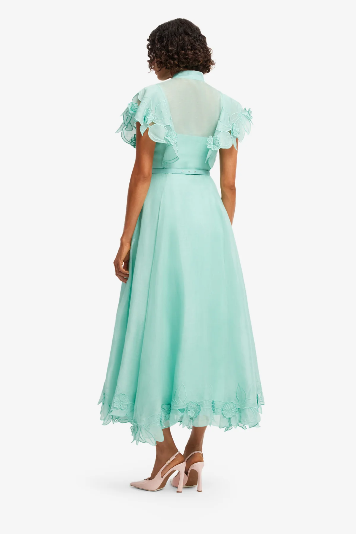 Elsie Appliqué Flutter Sleeve Maxi Dress - Pale Turquoise - Image 5
