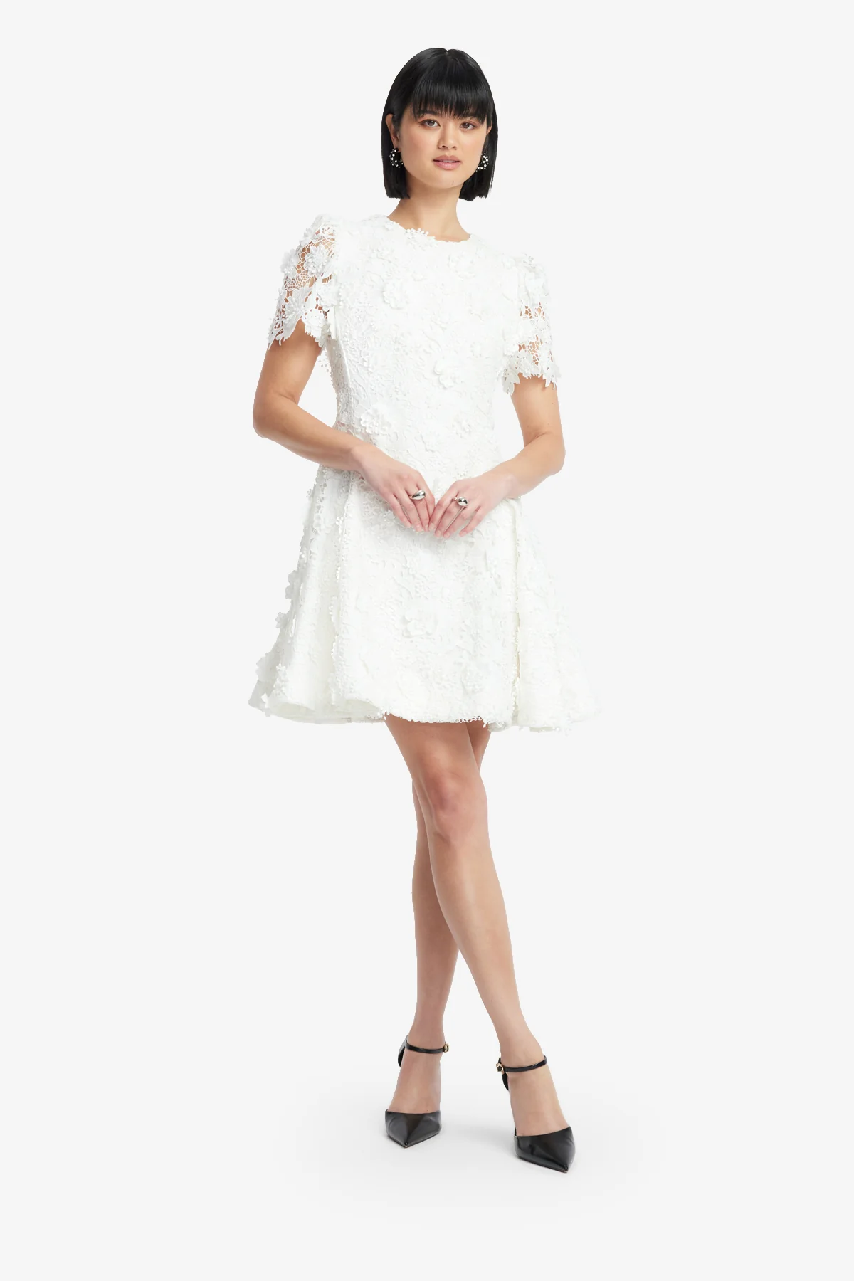 Elyse Lace Short Sleeve Mini Dress - Snow - Image 3