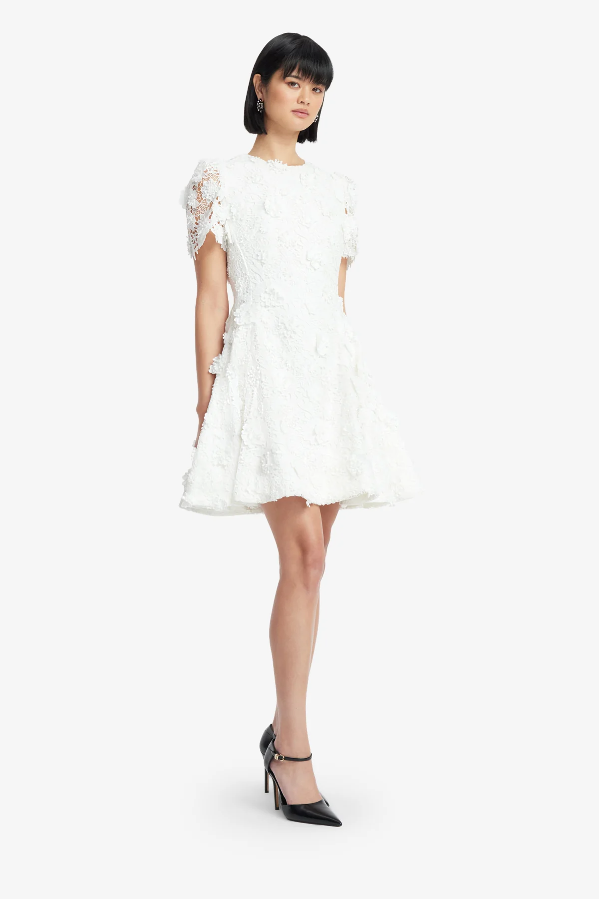 Elyse Lace Short Sleeve Mini Dress - Snow - Image 4