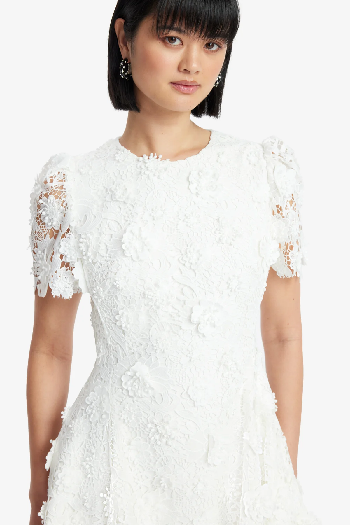 Elyse Lace Short Sleeve Mini Dress - Snow - Image 6