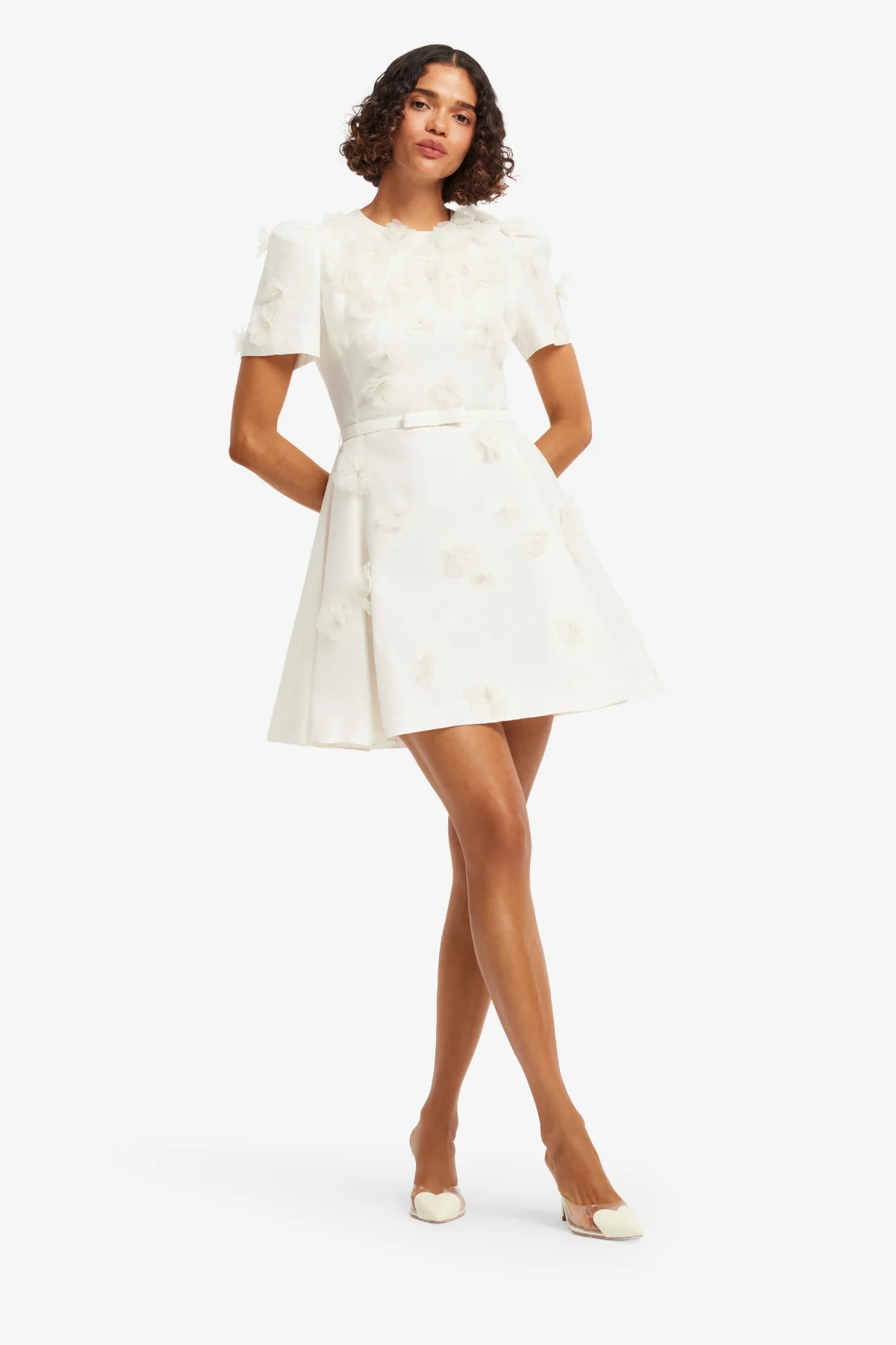 Elyse Petal Short Sleeve Mini Dress - Snow - Image 3