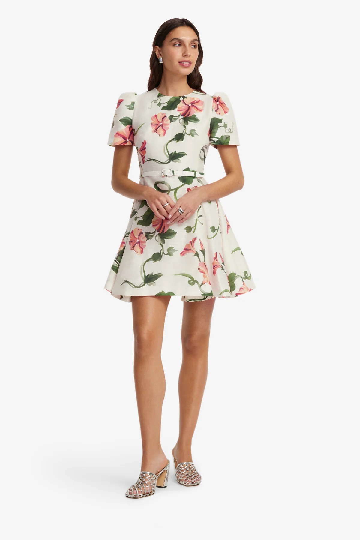 Elyse Short Sleeve Mini Dress - Vine Print in Snow - Image 3