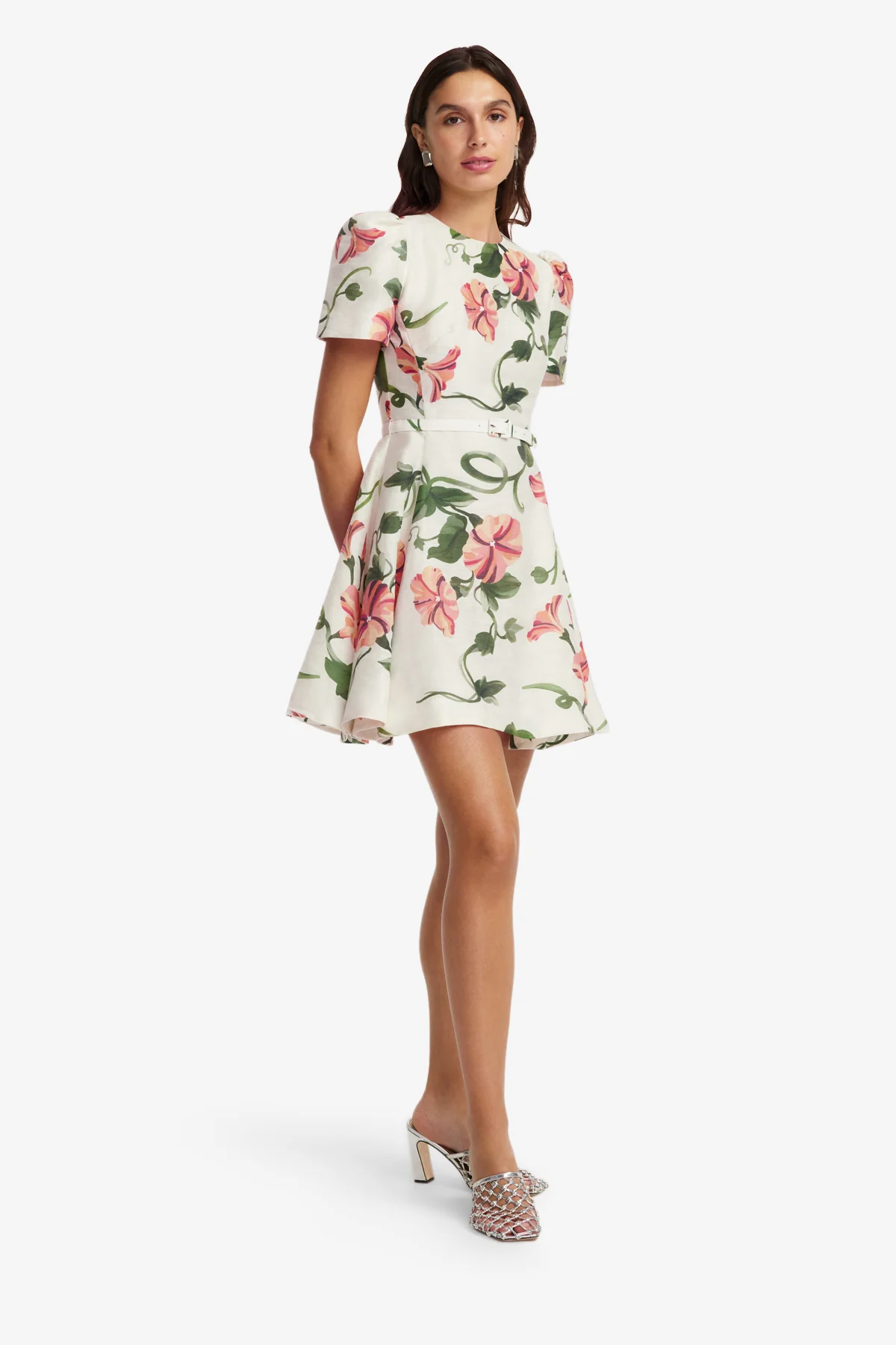 Elyse Short Sleeve Mini Dress - Vine Print in Snow - Image 4