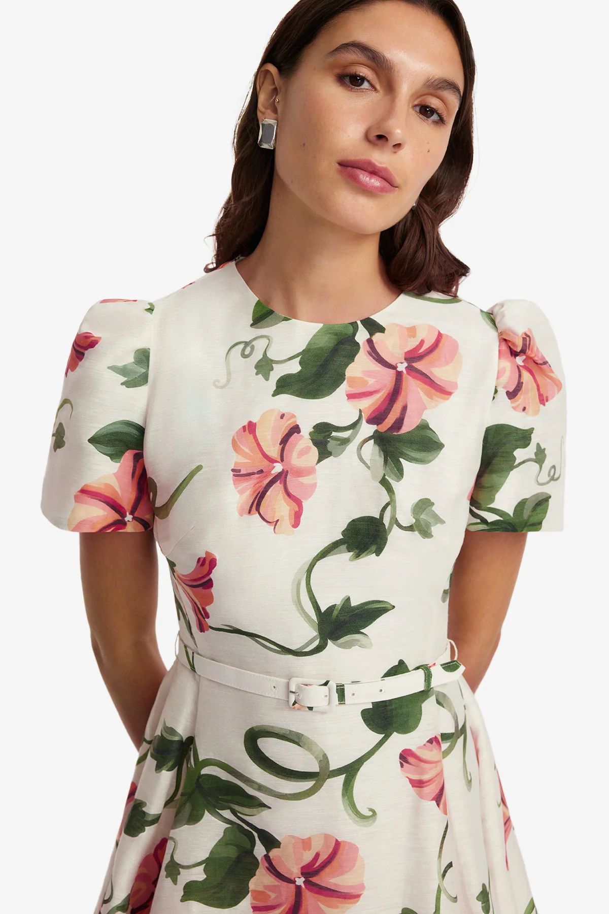 Elyse Short Sleeve Mini Dress - Vine Print in Snow - Image 6