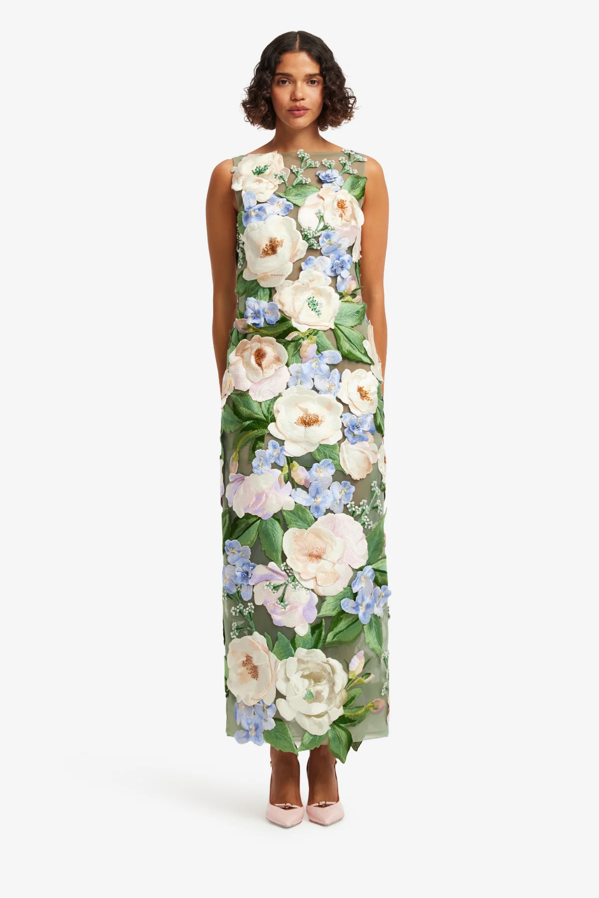Fleur Floral Hand-Embroidered Backless Maxi Dress - Blossom - Image 2
