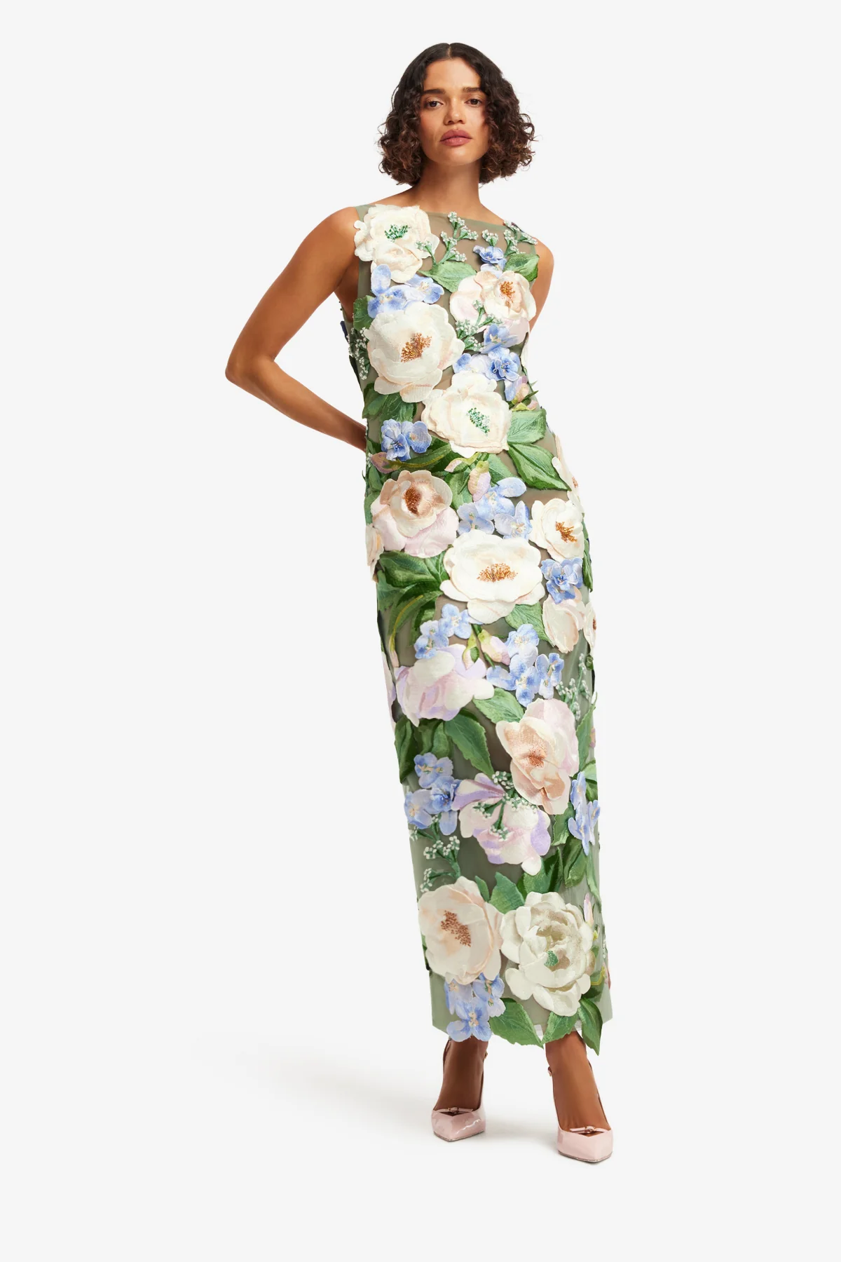 Fleur Floral Hand-Embroidered Backless Maxi Dress - Blossom - Image 3