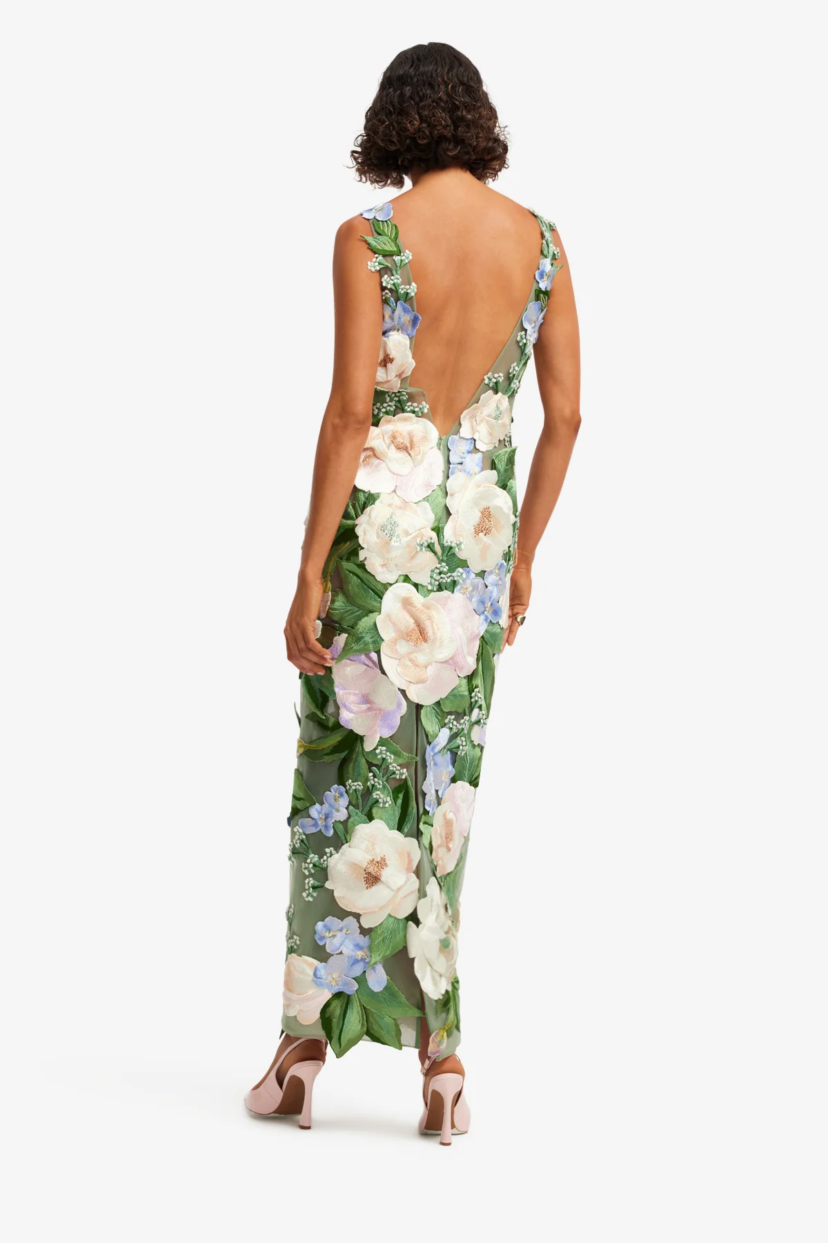 Fleur Floral Hand-Embroidered Backless Maxi Dress - Blossom - Image 5