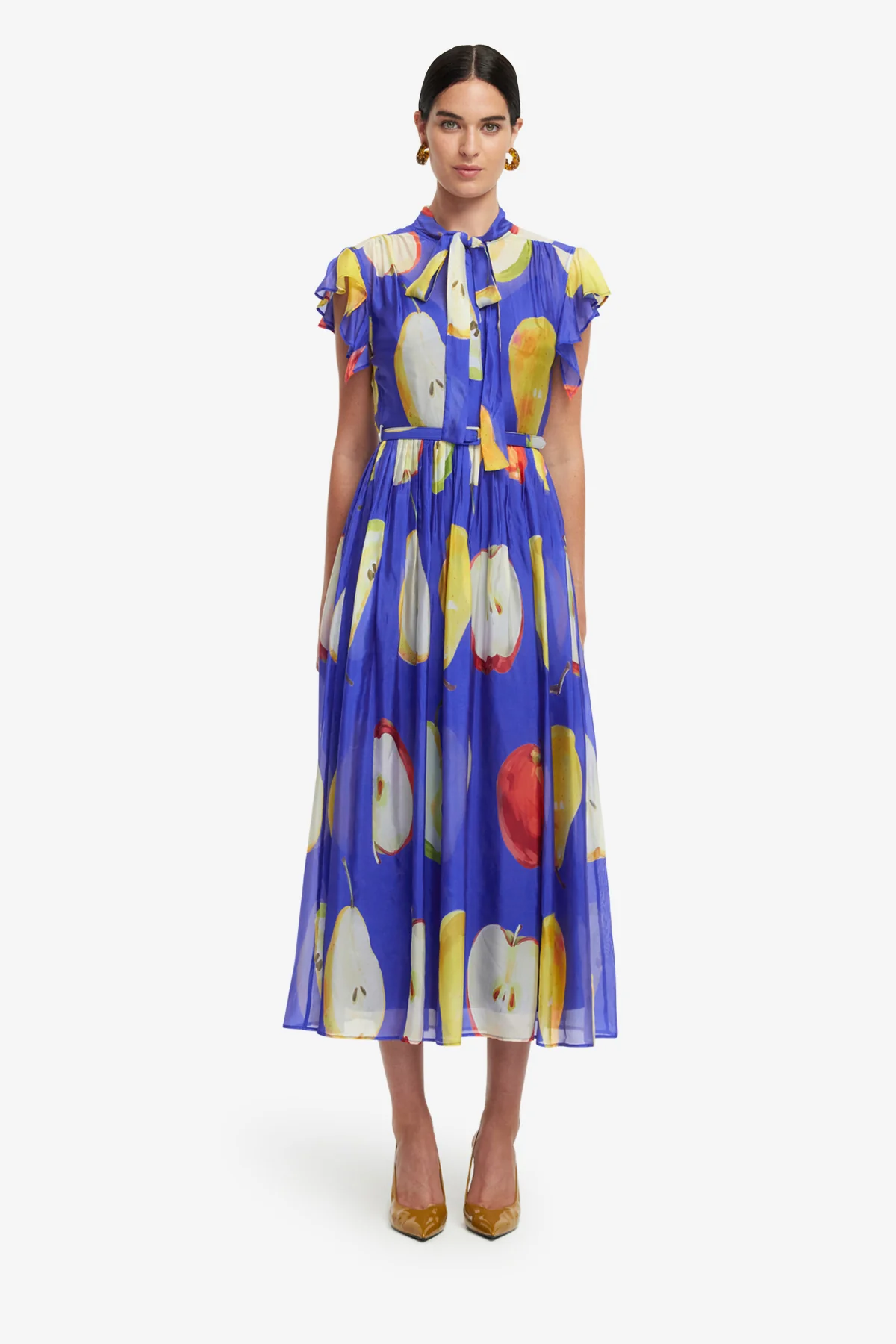 Grace Flutter Sleeve Midi Dress - Pear Print - Image 2
