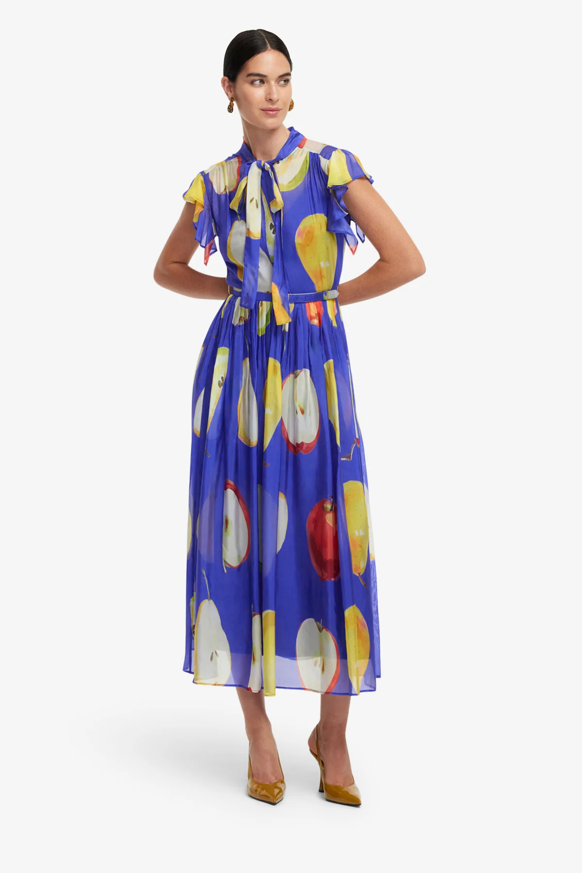 Grace Flutter Sleeve Midi Dress - Pear Print - Image 3