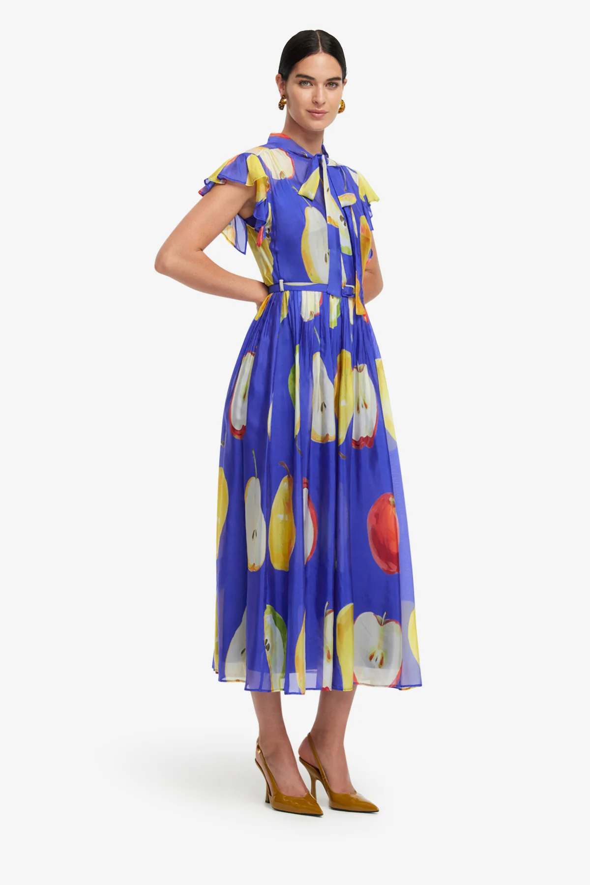 Grace Flutter Sleeve Midi Dress - Pear Print - Image 4