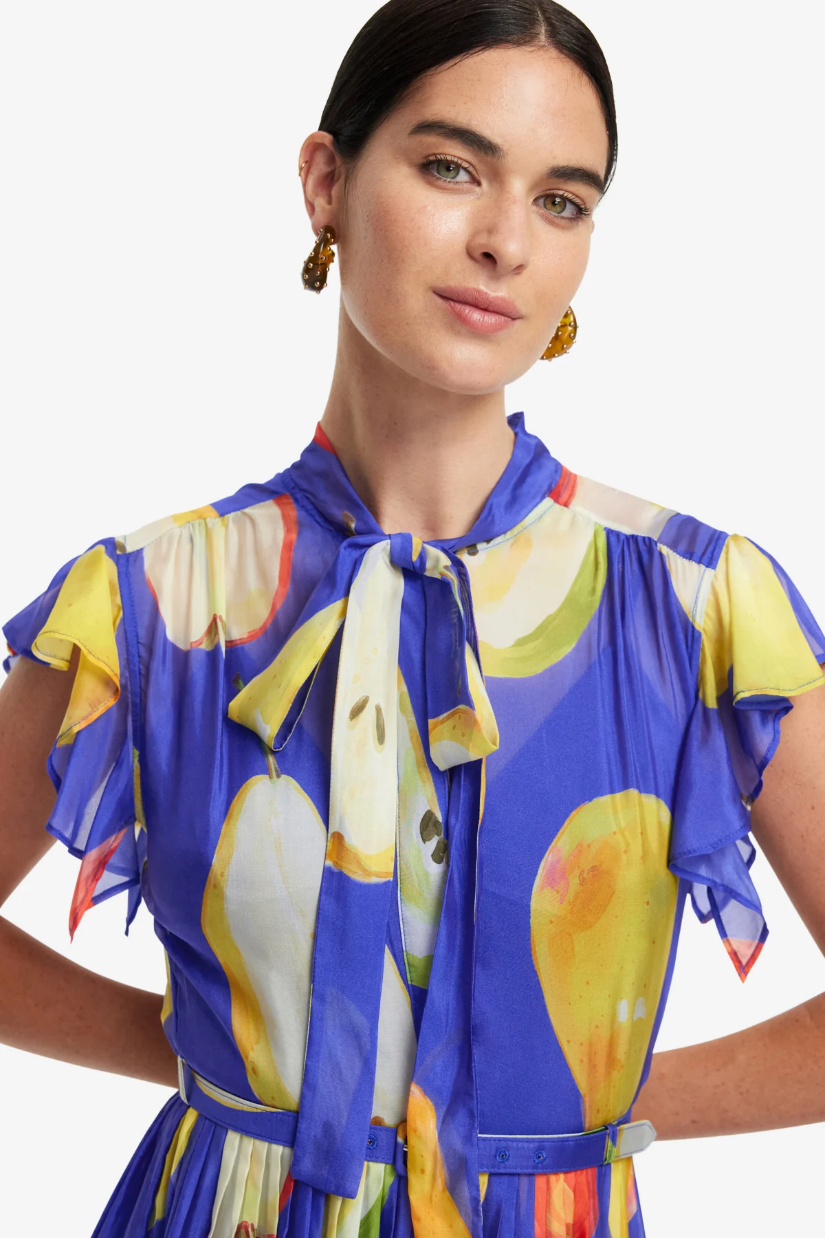 Grace Flutter Sleeve Midi Dress - Pear Print - Image 6