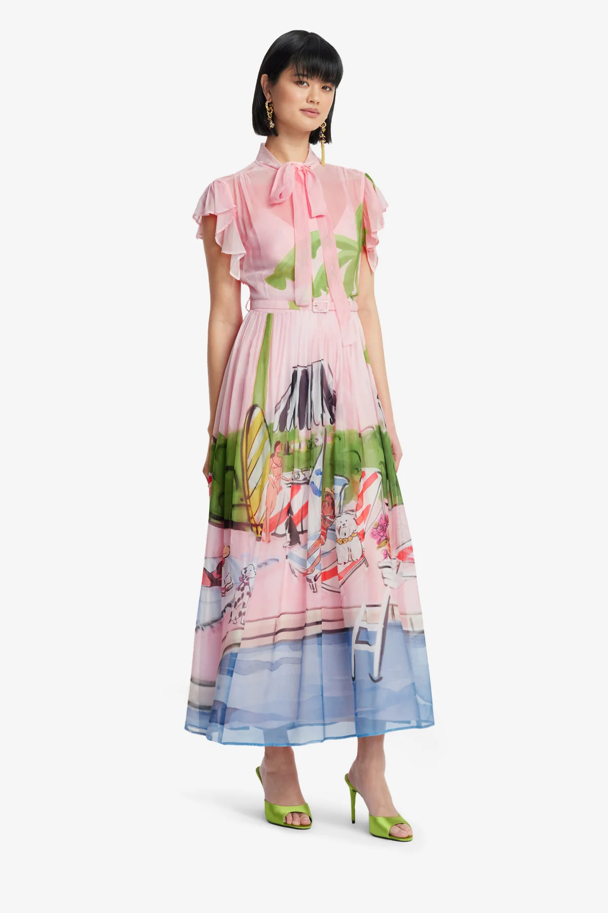 Grace Flutter Sleeve Midi Dress - Riviera Print - Image 3