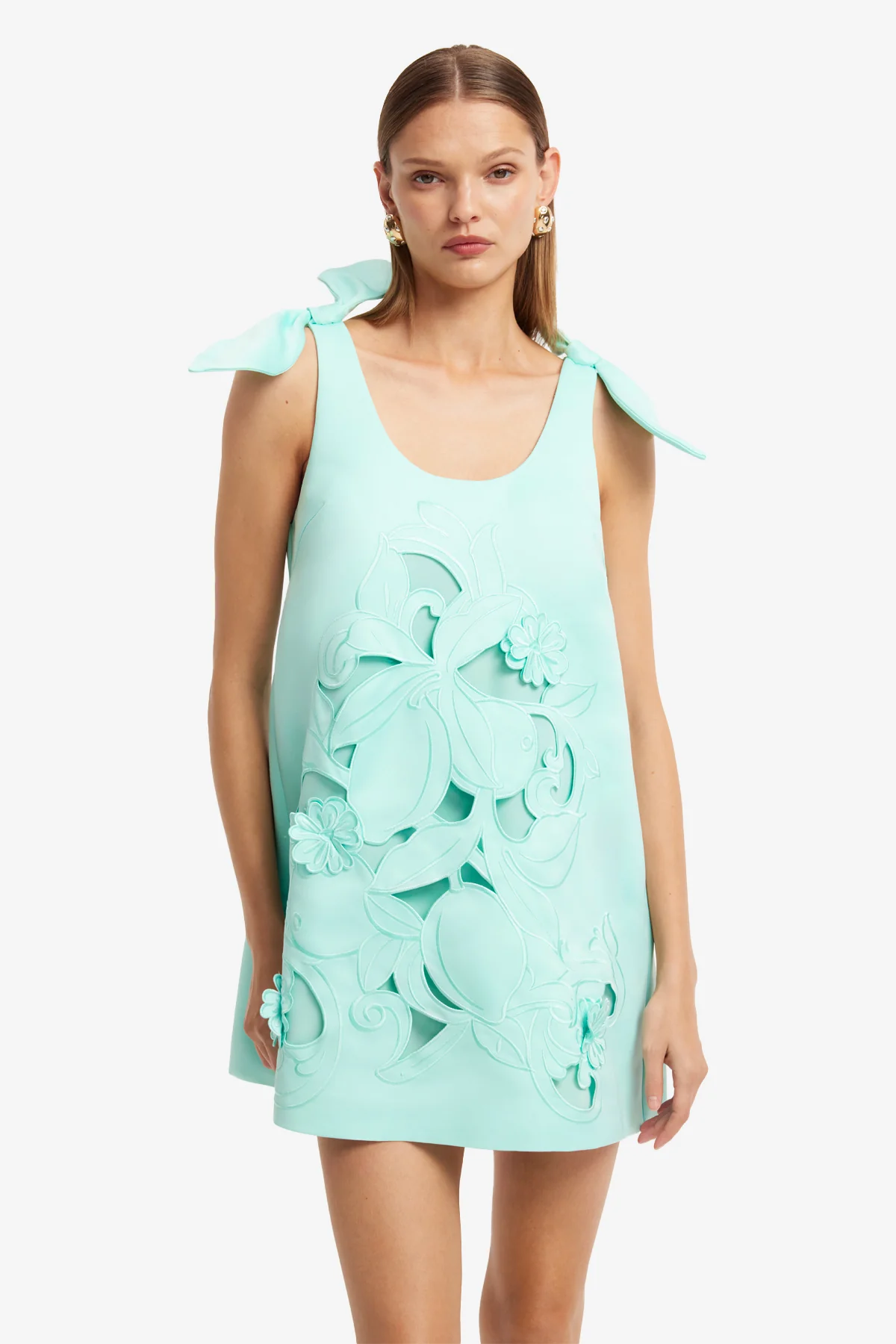 Harper Bow Appliqué Mini Dress - Pale Turquoise - Image 6