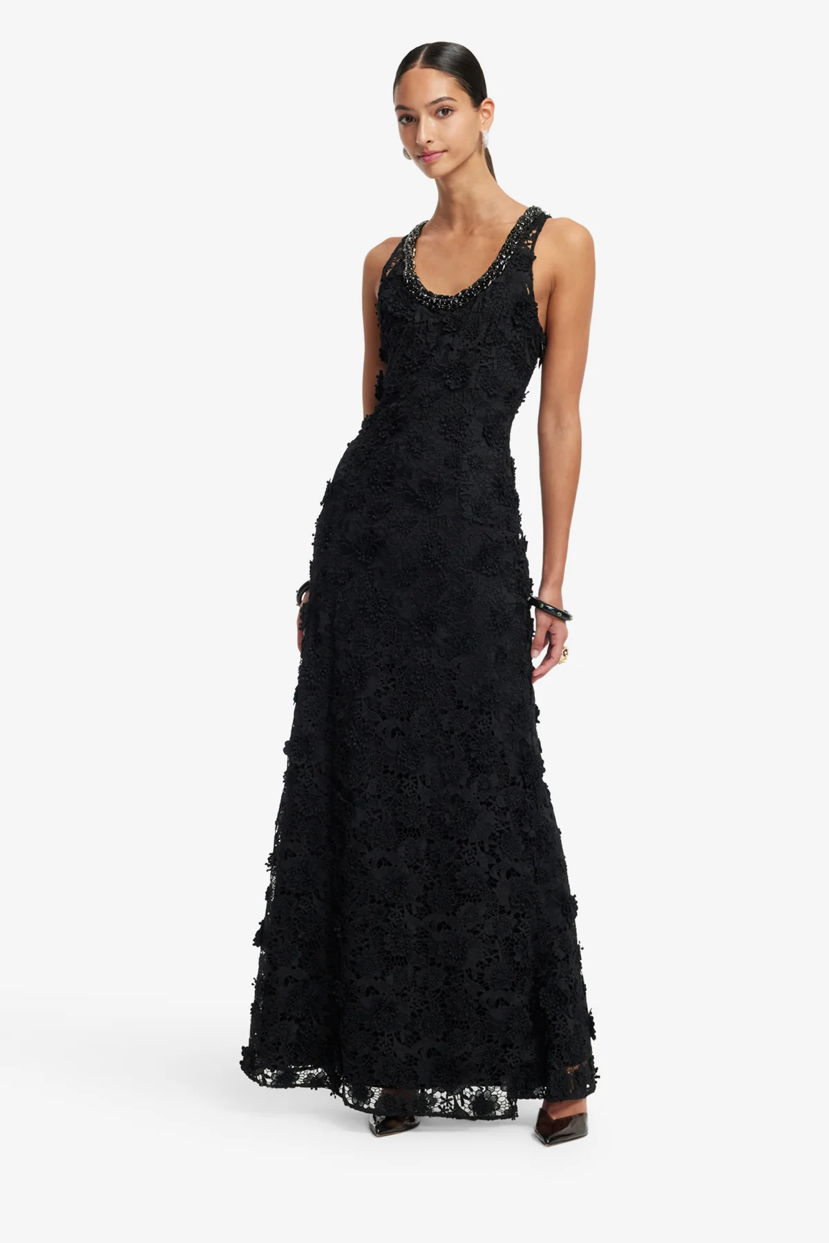 Helena Lace Embellished Maxi Dress - Ebony - Image 3