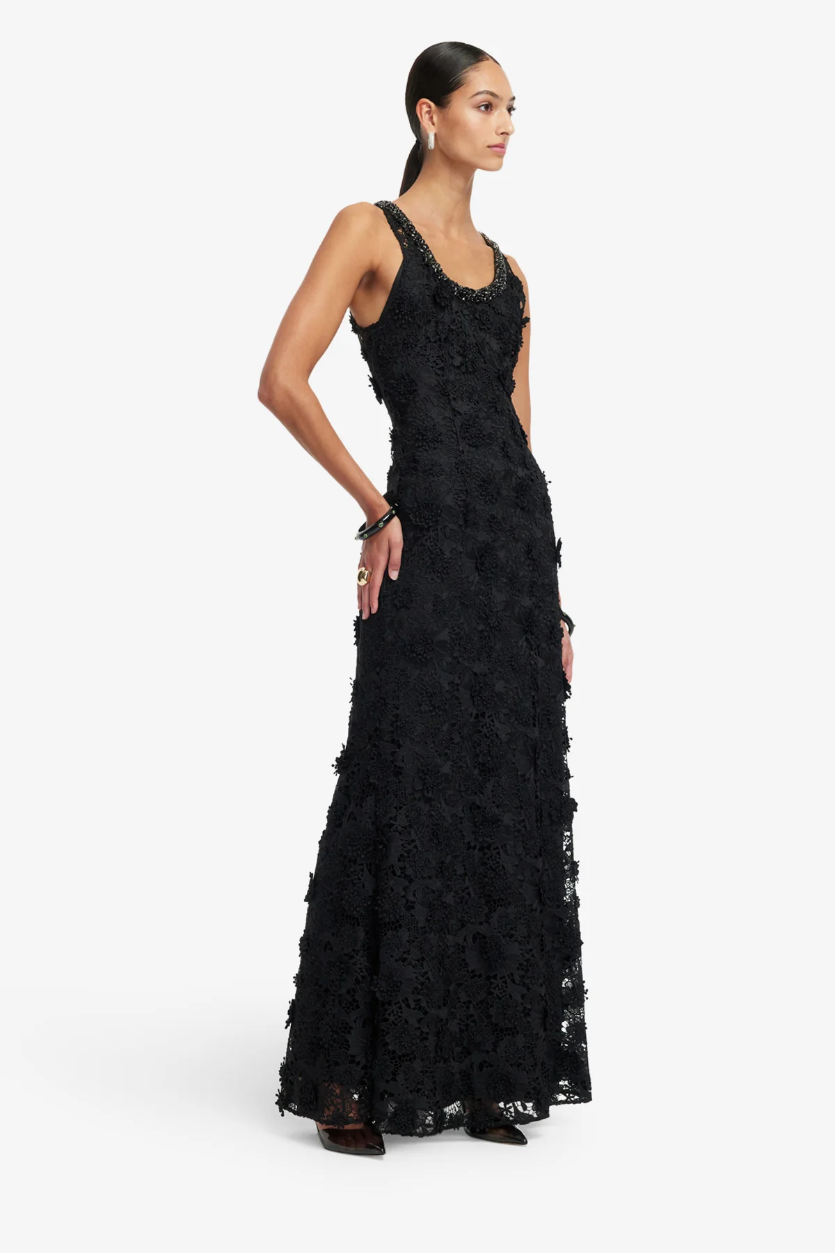 Helena Lace Embellished Maxi Dress - Ebony - Image 4