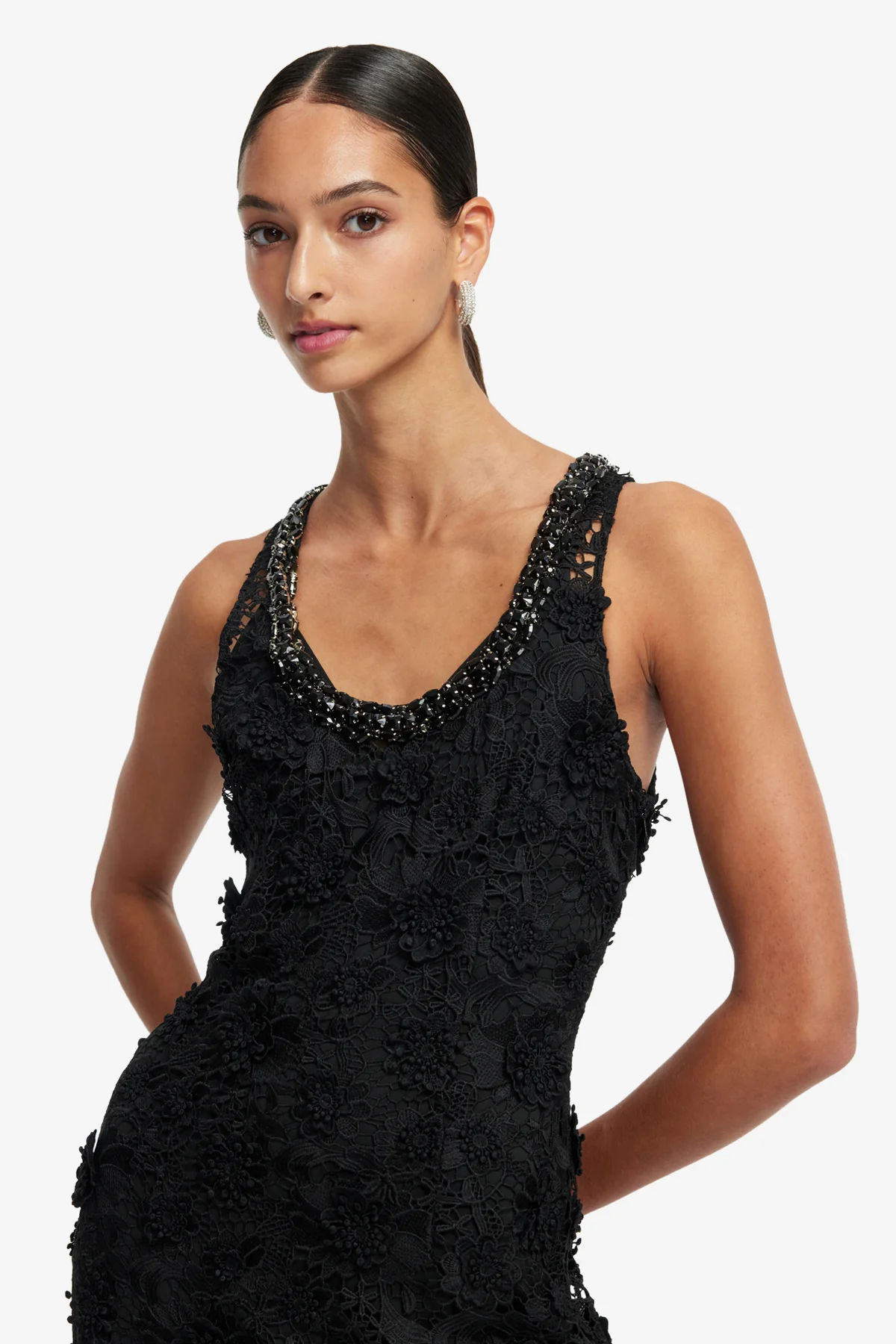 Helena Lace Embellished Maxi Dress - Ebony - Image 6