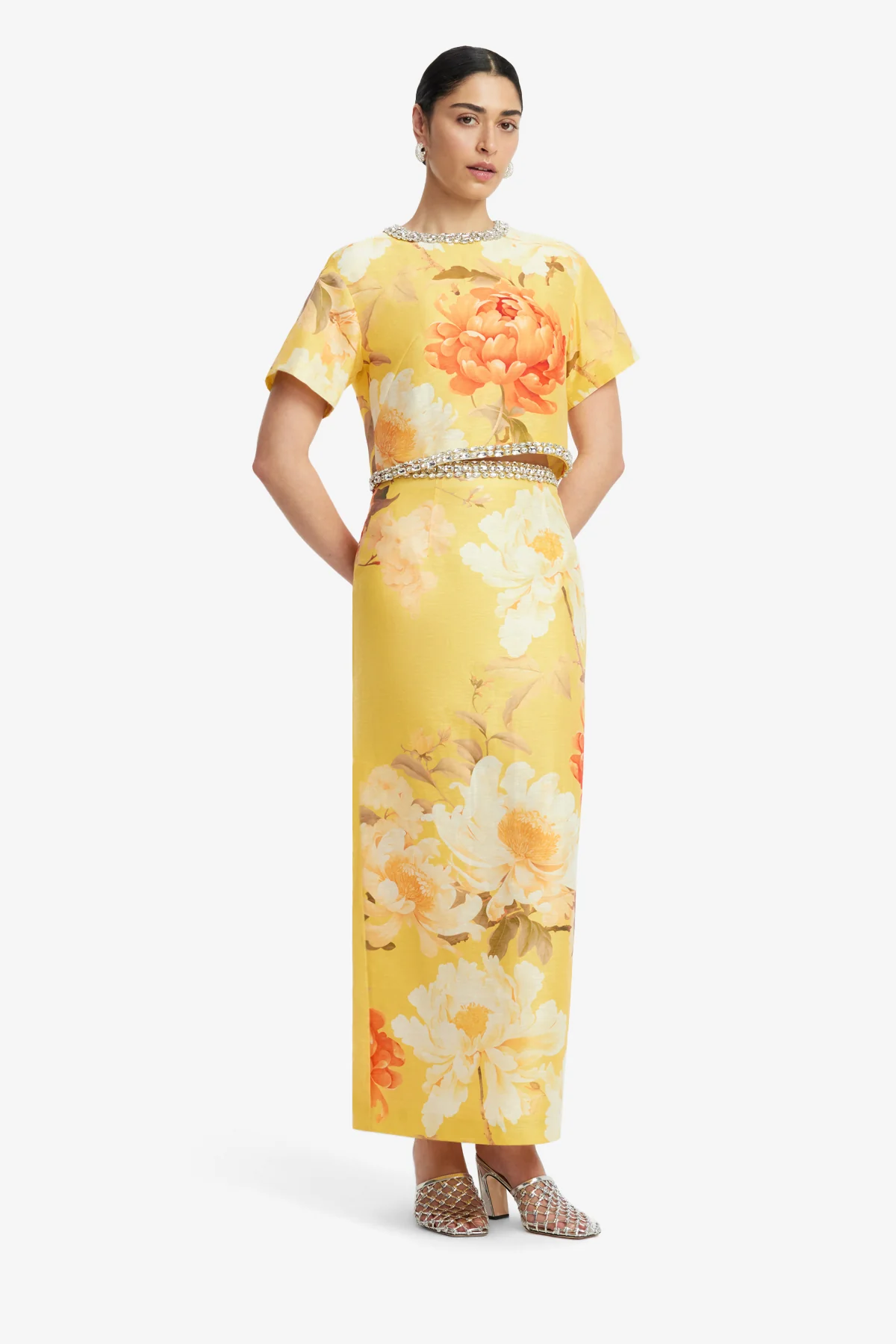Indie Embellished Sleeve Top - Peony Print in Yellow - Image 3
