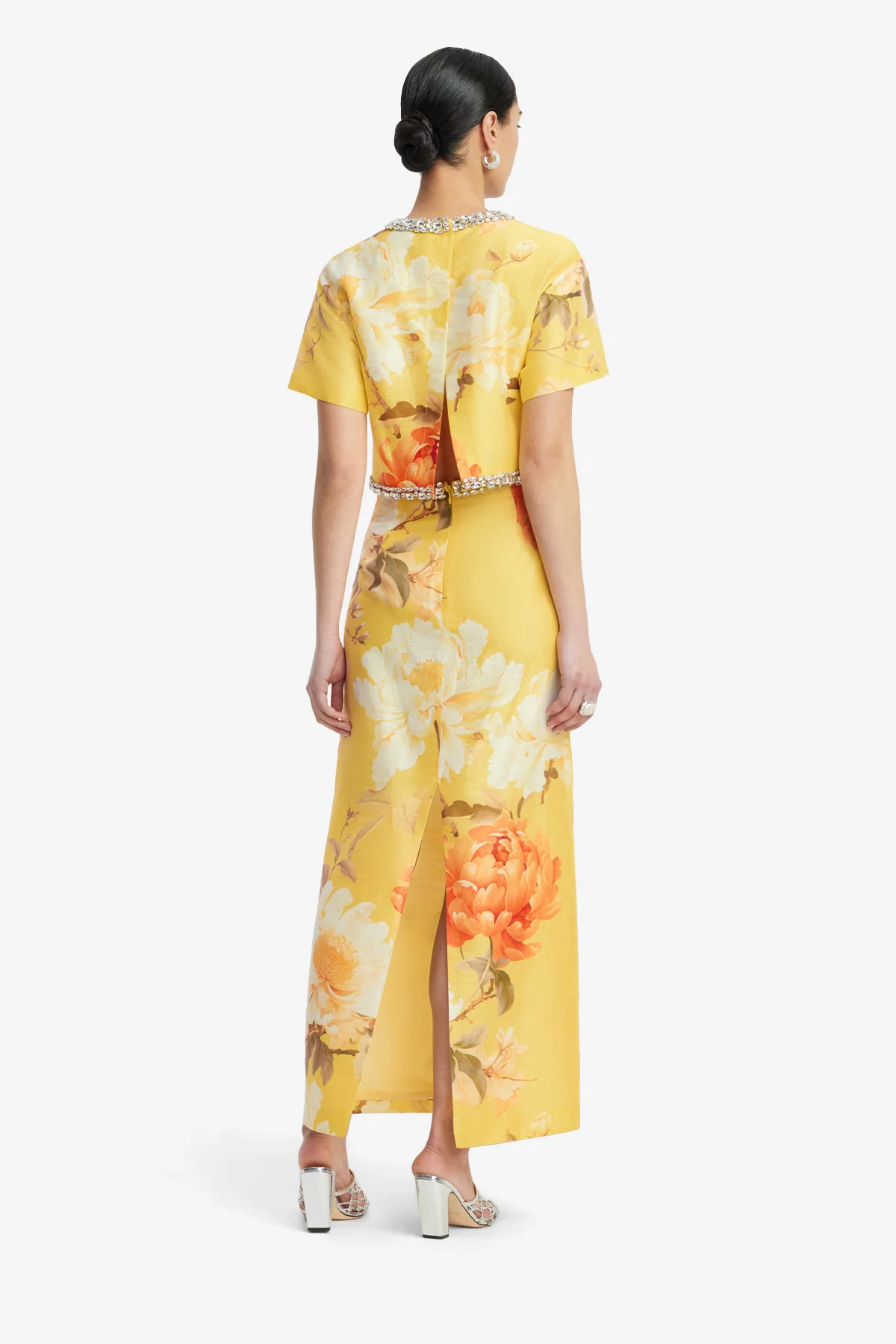 Indie Embellished Sleeve Top - Peony Print in Yellow - Image 5