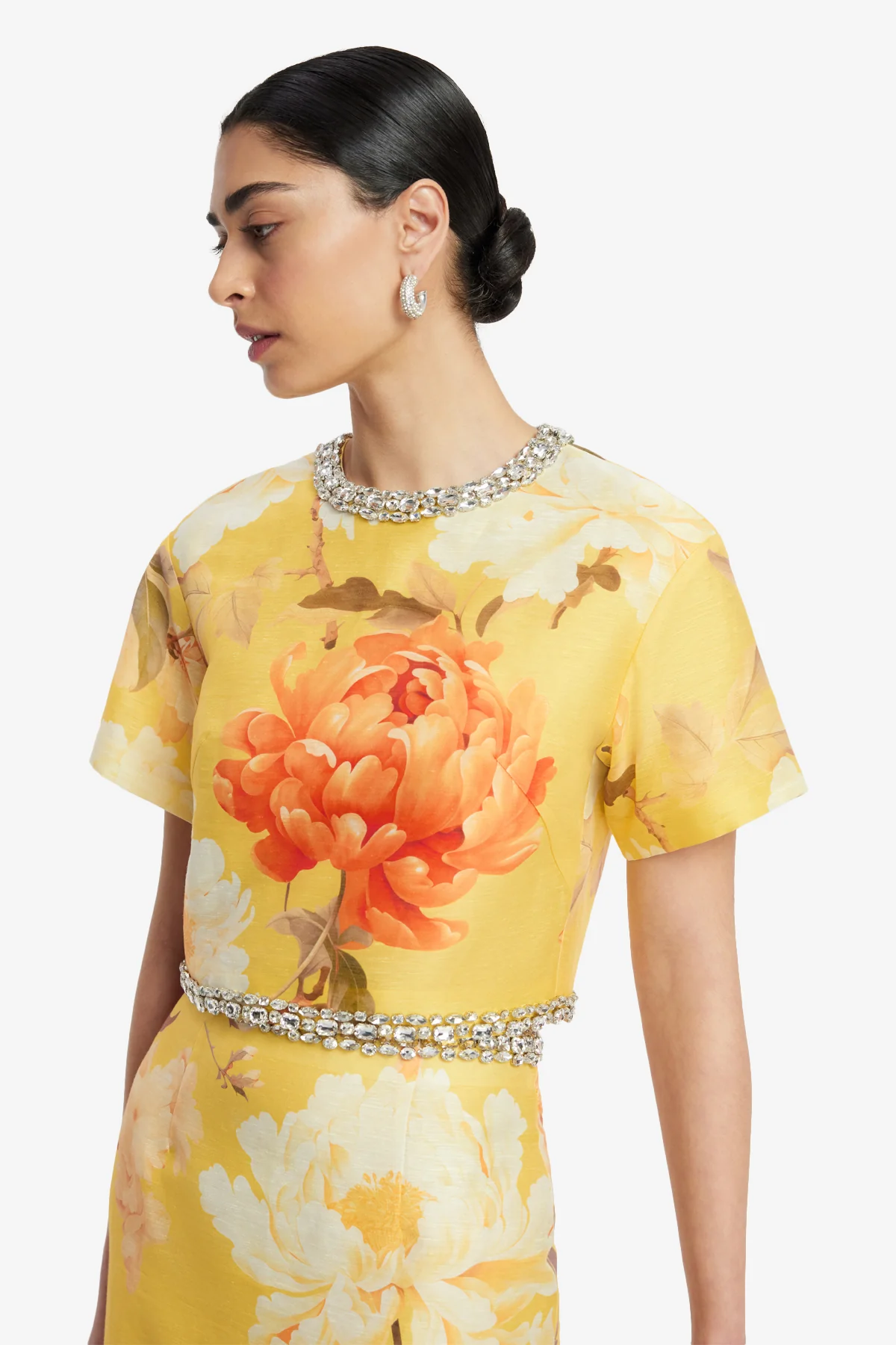 Indie Embellished Sleeve Top - Peony Print in Yellow - Image 6