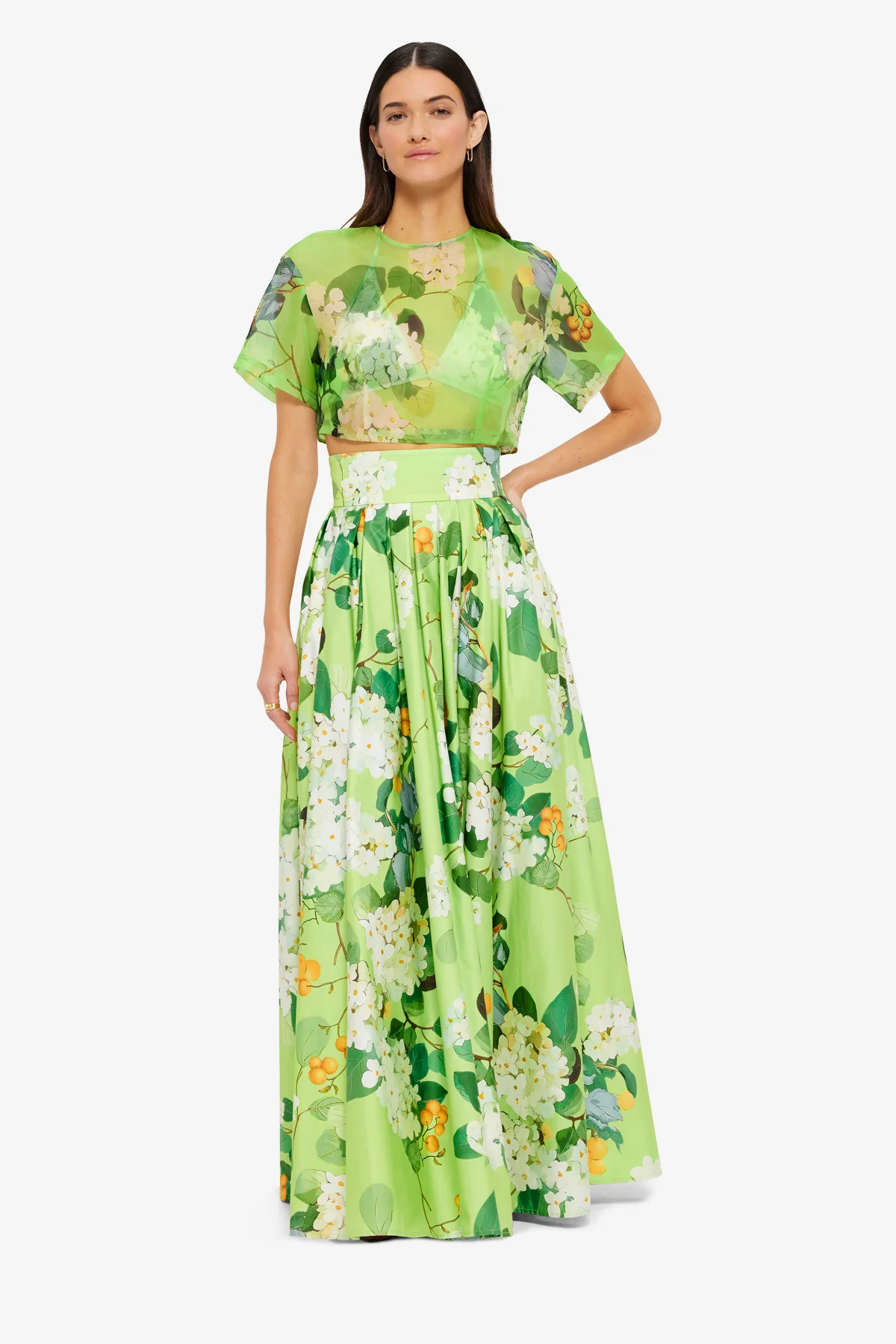 Indie Sleeve Top - Hydrangea Print in Lime - Image 3