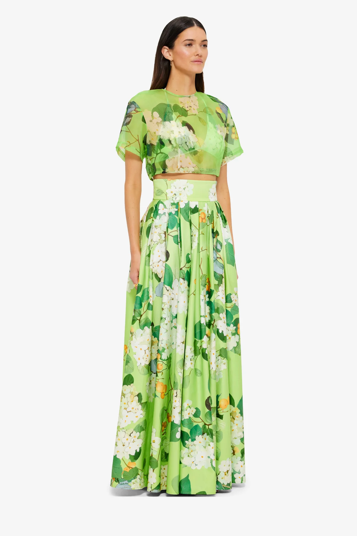 Indie Sleeve Top - Hydrangea Print in Lime - Image 4