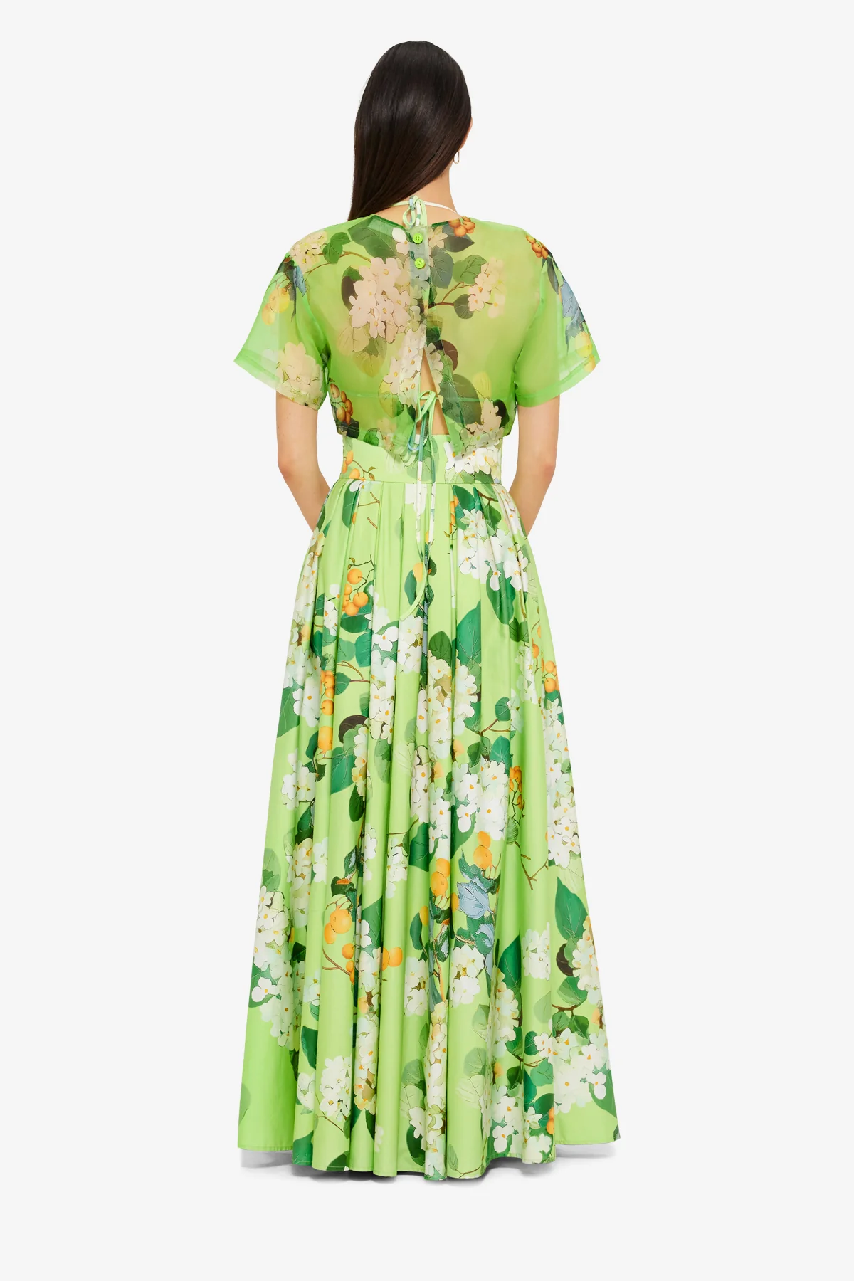Indie Sleeve Top - Hydrangea Print in Lime - Image 5