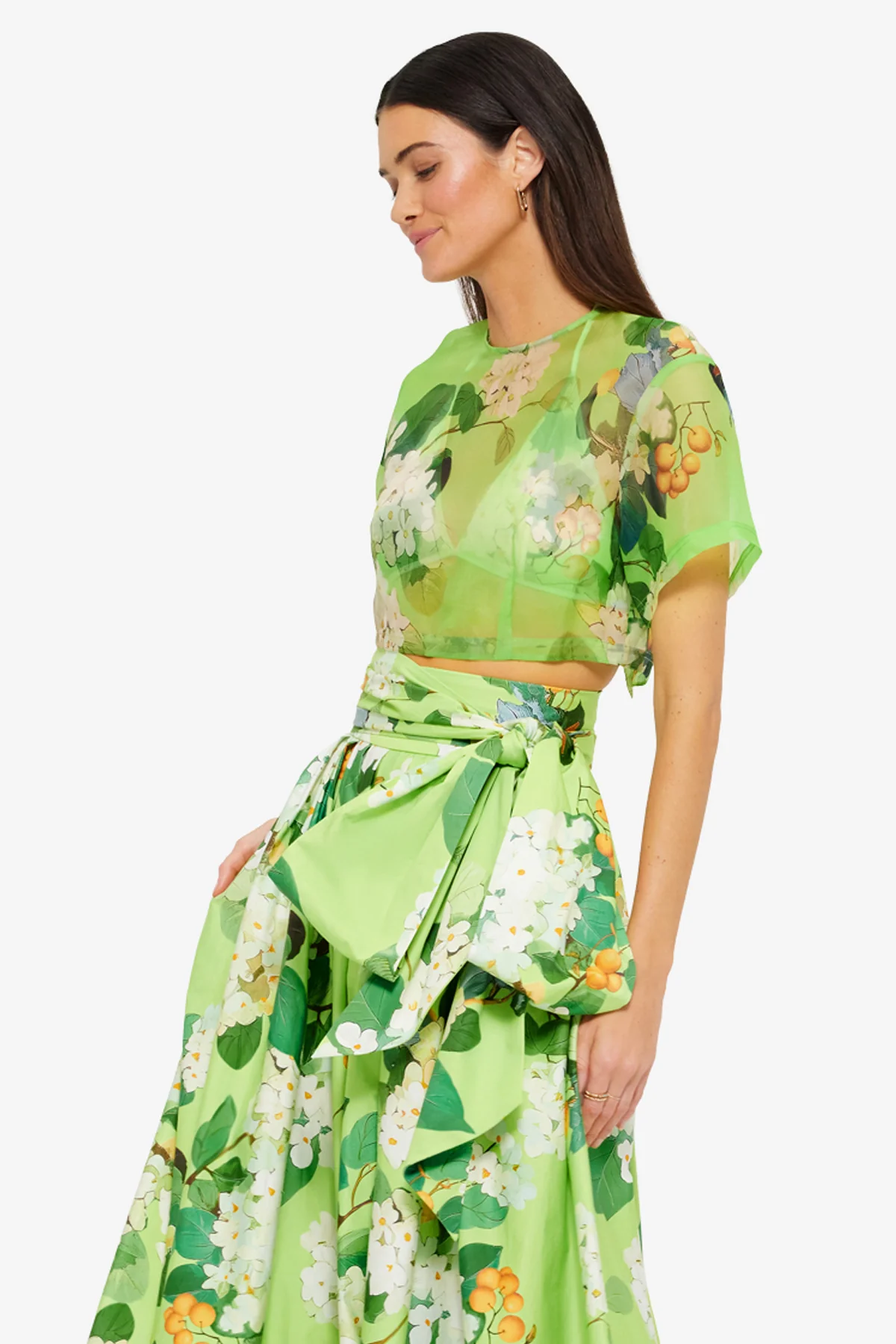 Indie Sleeve Top - Hydrangea Print in Lime - Image 6